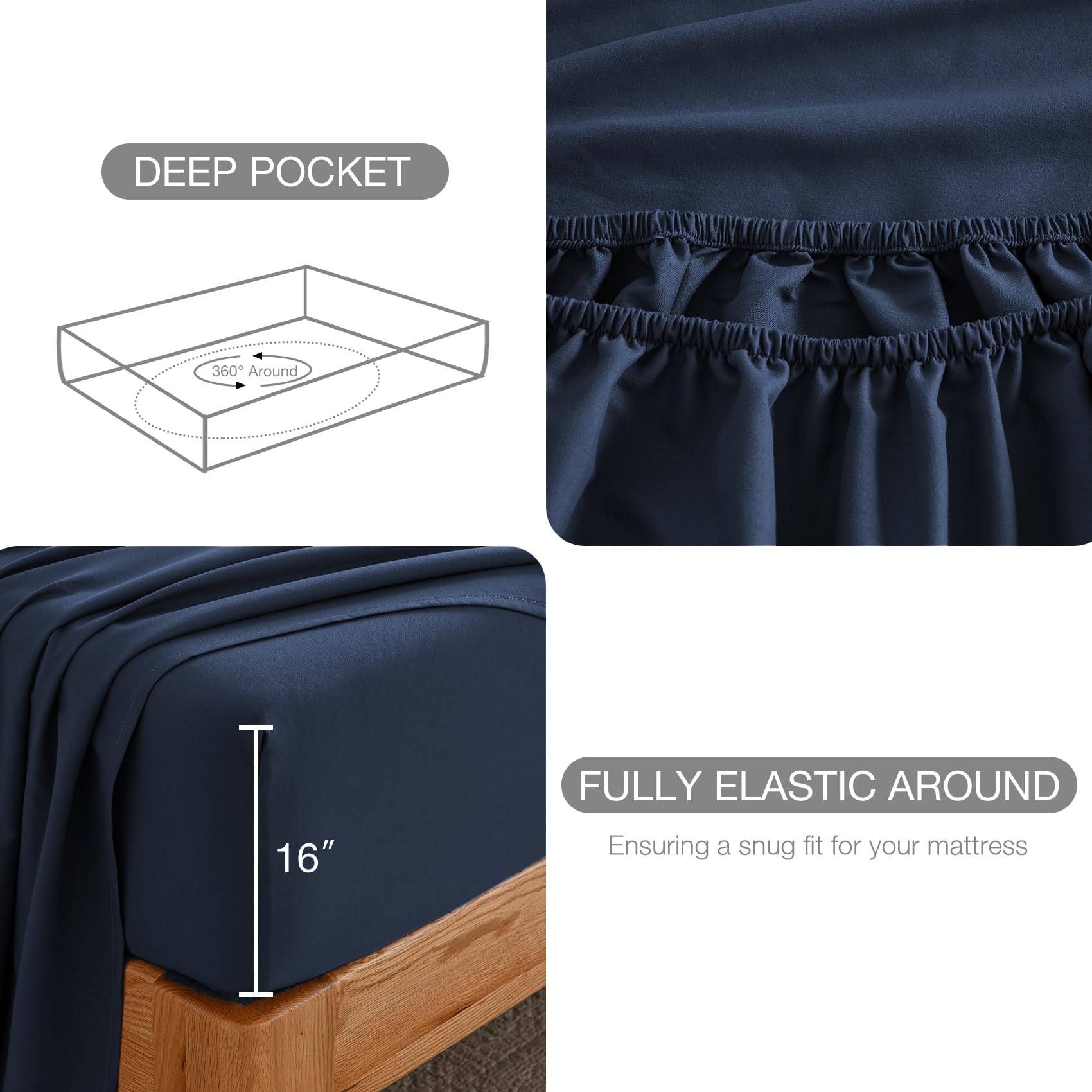 1    Baby Blue Full Size Bed Sheet Sets-Deep Pocket Fitted Sheet & Pillowcase Sets-4 Piece Soft Cooling Microfiber Bedsheets for Double Bed