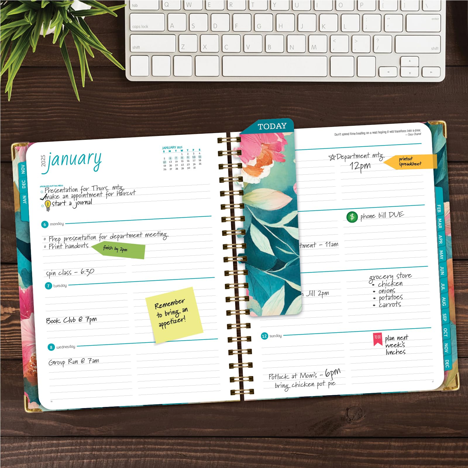 1     HARDCOVER 2025 Planner, 8.5"x11": 14 Months (November 2024 - December 2025), Daily Weekly Monthly Planner, Yearly Agenda, Bookmark, Pocket Folder and Sticky Note Set (Pastel Peacock)