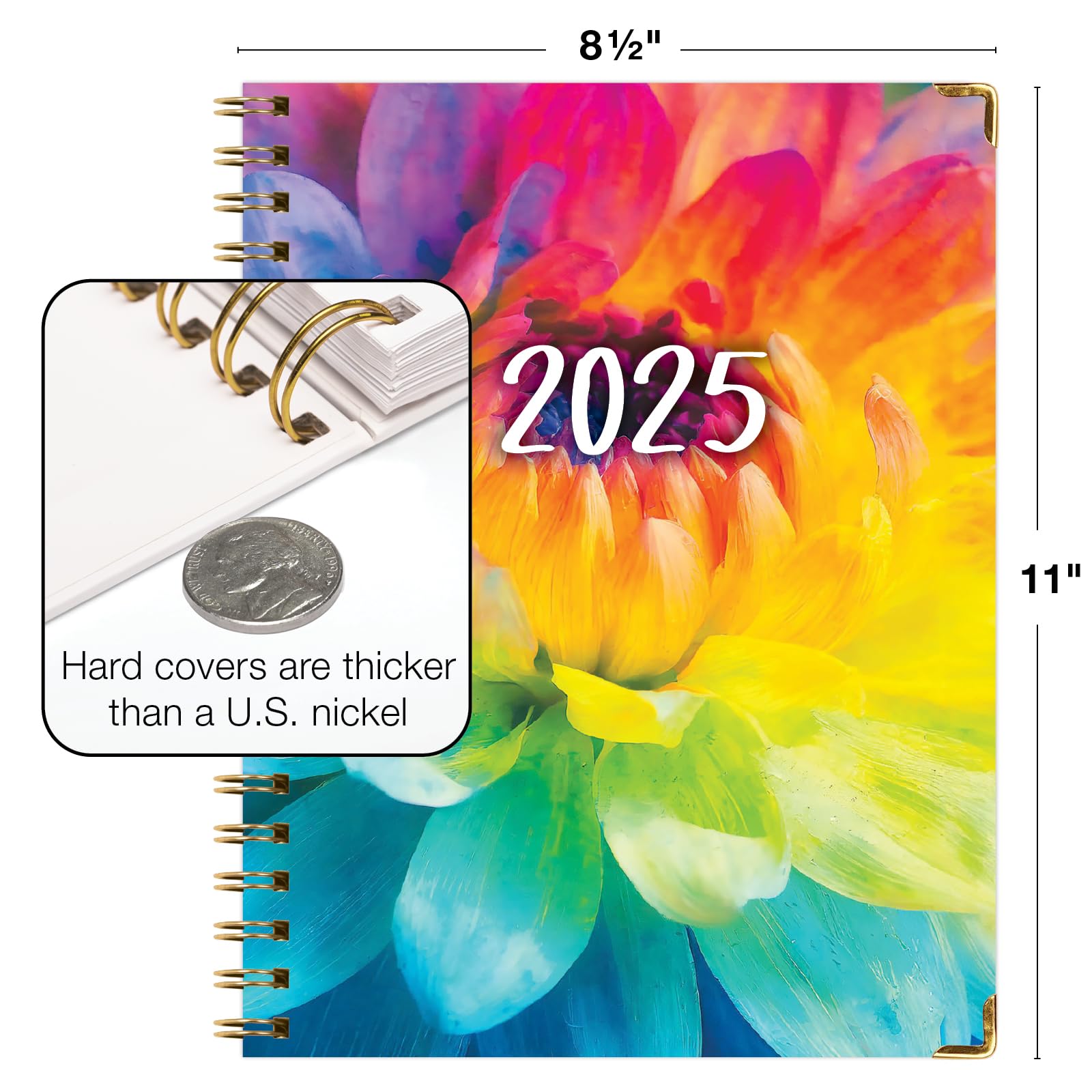 1     HARDCOVER 2025 Planner, 8.5"x11": 14 Months (November 2024 - December 2025), Daily Weekly Monthly Planner, Yearly Agenda, Bookmark, Pocket Folder and Sticky Note Set (Pastel Peacock)