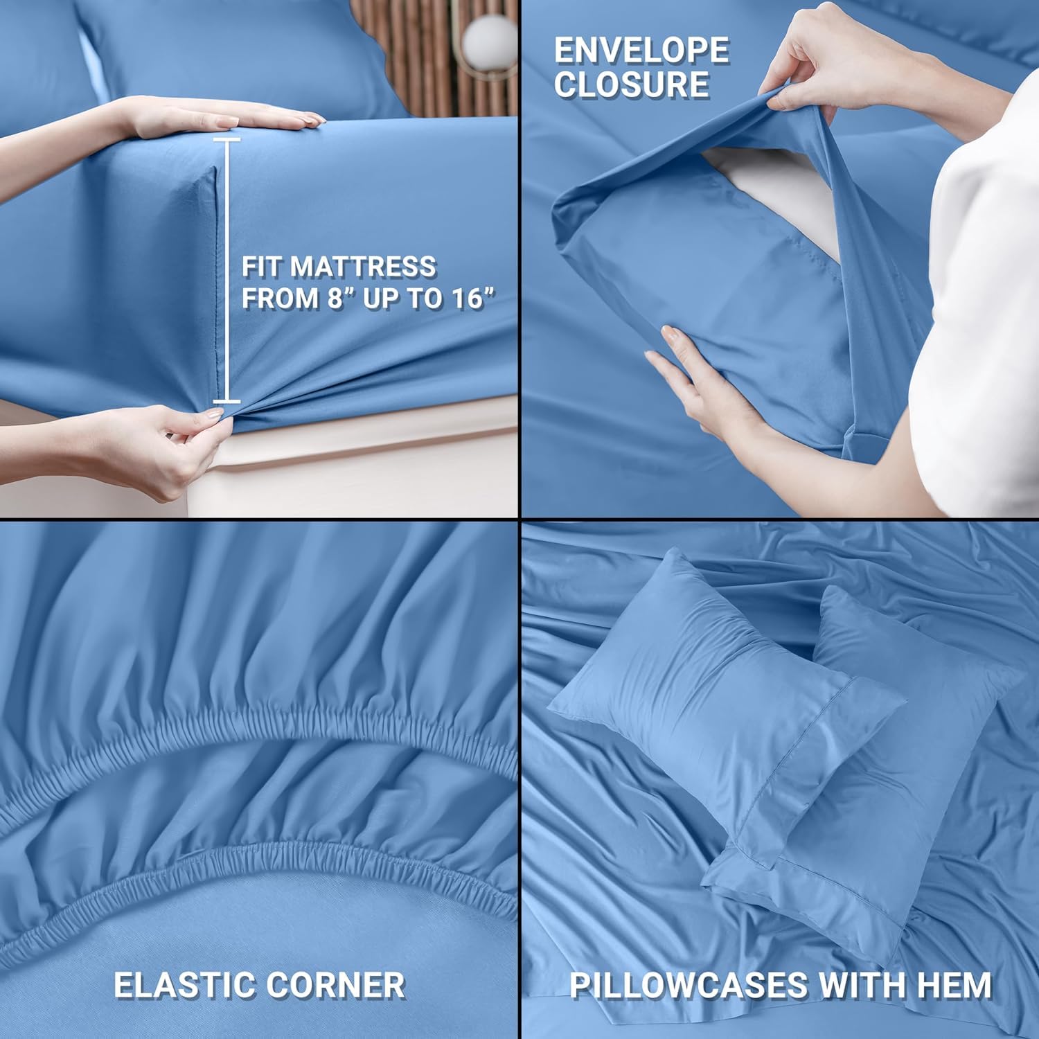 Queen Bed Sheets Set - 4 Piece Bedding - Brushed Microfiber - Shrinkage and Fade Resistant - Easy Care (Queen, Grey)