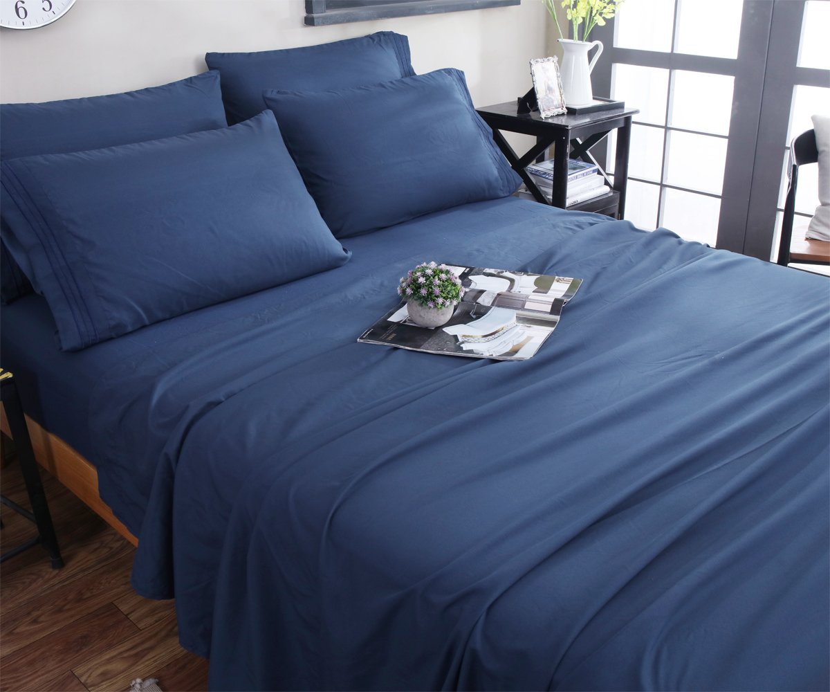 Bed Sheet Set Super Soft Microfiber 1800 Thread Count Luxury Egyptian Sheets 16-Inch Deep Pocket Wrinkle and Hypoallergenic-4 Piece(Queen Dark Grey)