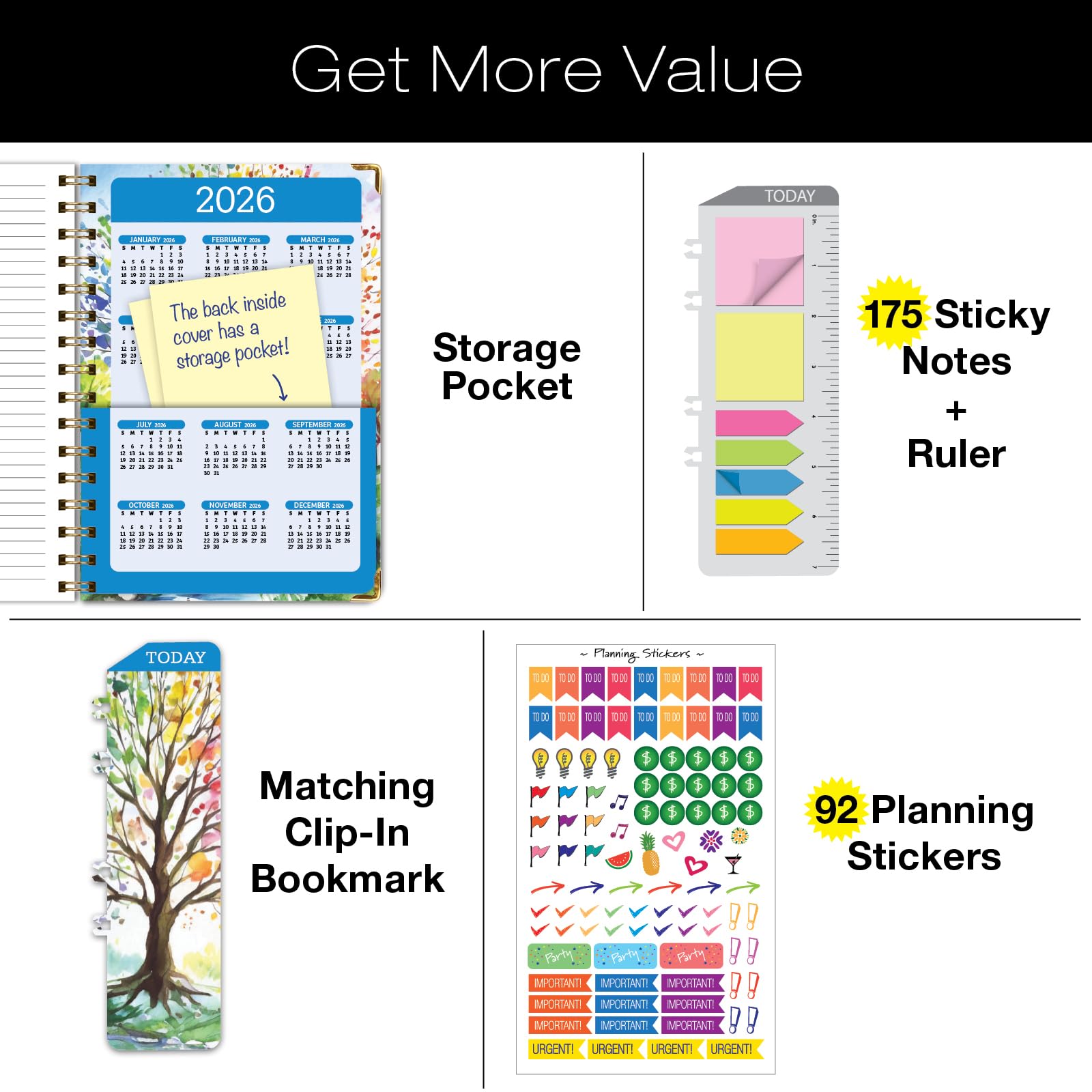 1     HARDCOVER 2025 Planner, 8.5"x11": 14 Months (November 2024 - December 2025), Daily Weekly Monthly Planner, Yearly Agenda, Bookmark, Pocket Folder and Sticky Note Set (Pastel Peacock)