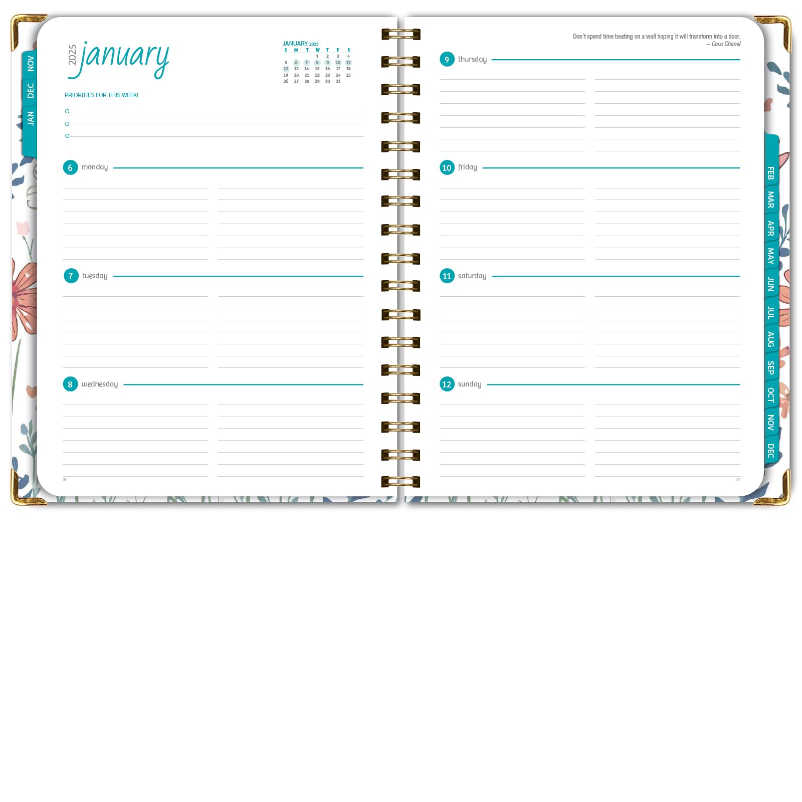 1     HARDCOVER 2025 Planner, 8.5"x11": 14 Months (November 2024 - December 2025), Daily Weekly Monthly Planner, Yearly Agenda, Bookmark, Pocket Folder and Sticky Note Set (Pastel Peacock)