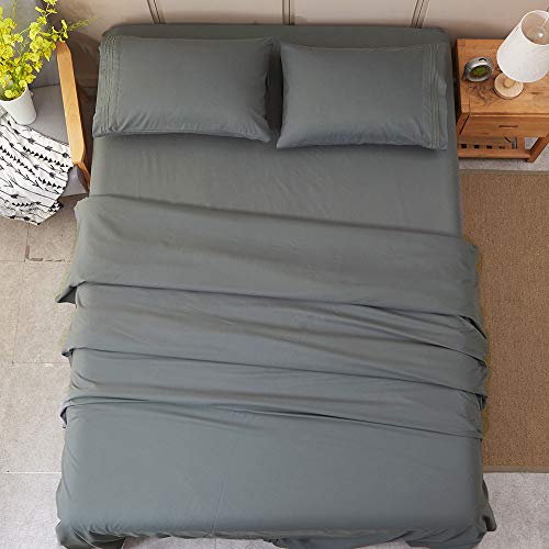 Bed Sheet Set Super Soft Microfiber 1800 Thread Count Luxury Egyptian Sheets 16-Inch Deep Pocket Wrinkle and Hypoallergenic-4 Piece(Queen Dark Grey)