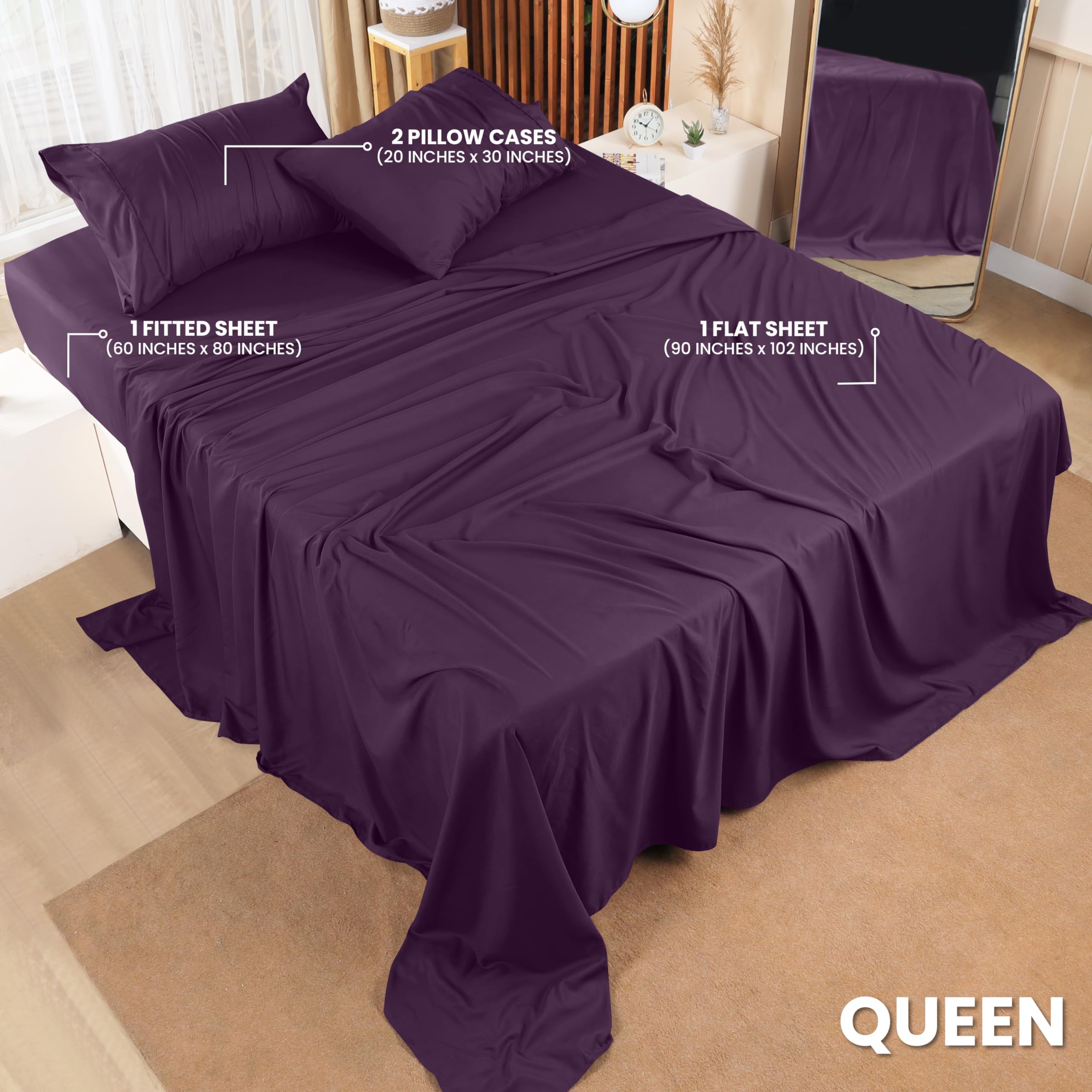 Queen Bed Sheets Set - 4 Piece Bedding - Brushed Microfiber - Shrinkage and Fade Resistant - Easy Care (Queen, Grey)