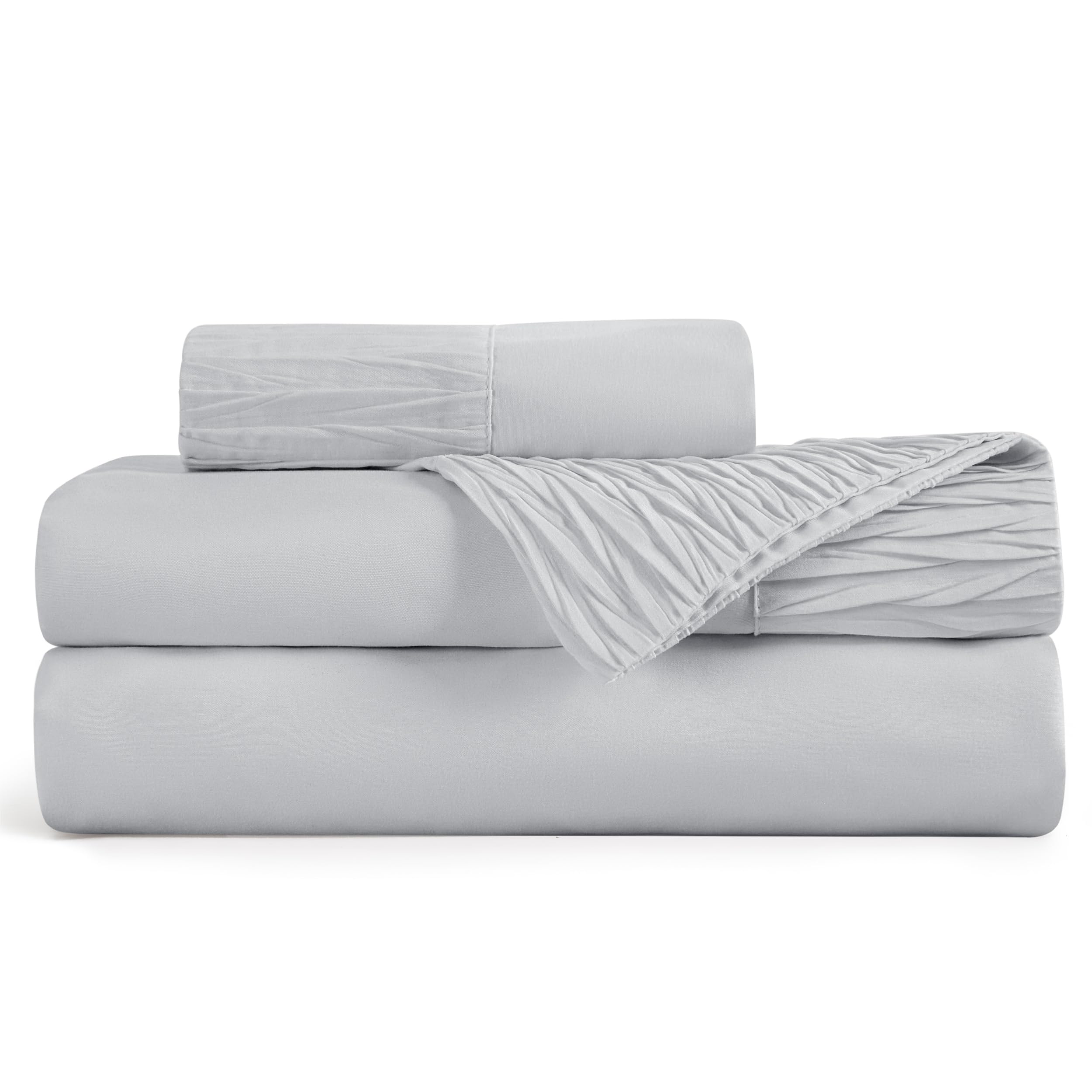 Queen Sheets Grey - Soft Sheets for Queen Size Bed, 4 Pieces Hotel Luxury Queen Sheet Set, Easy Care Polyester Microfiber Cooling Bed Sheet Set