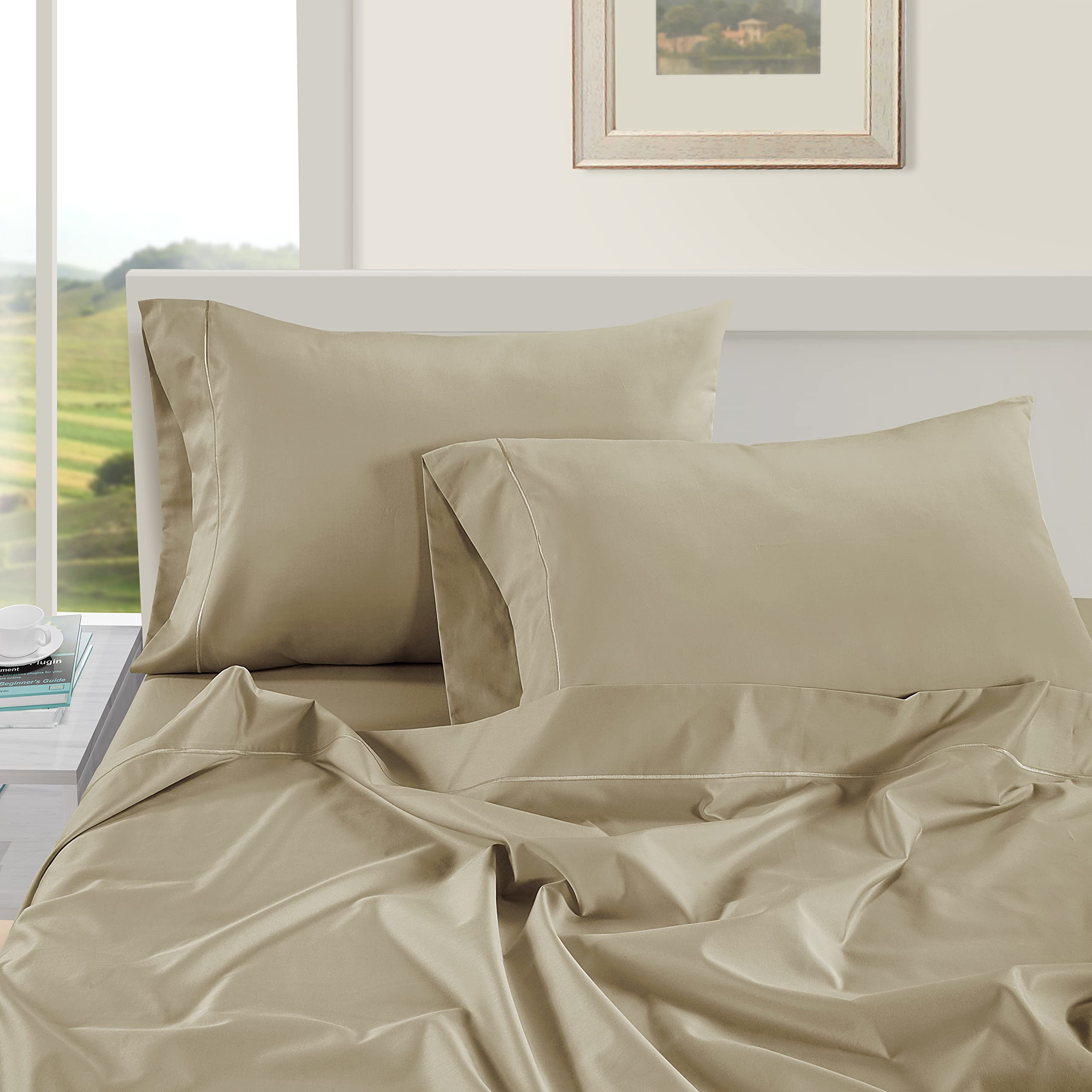 100% Egyptian Cotton Sheets Queen Size - 1000 Thread Count White Bed Sheets for Queen Size Bed, Long Staple Cotton Bedding Sheets, Sateen Weave, Luxury Hotel Sheets, Fits upto 17" Mattress