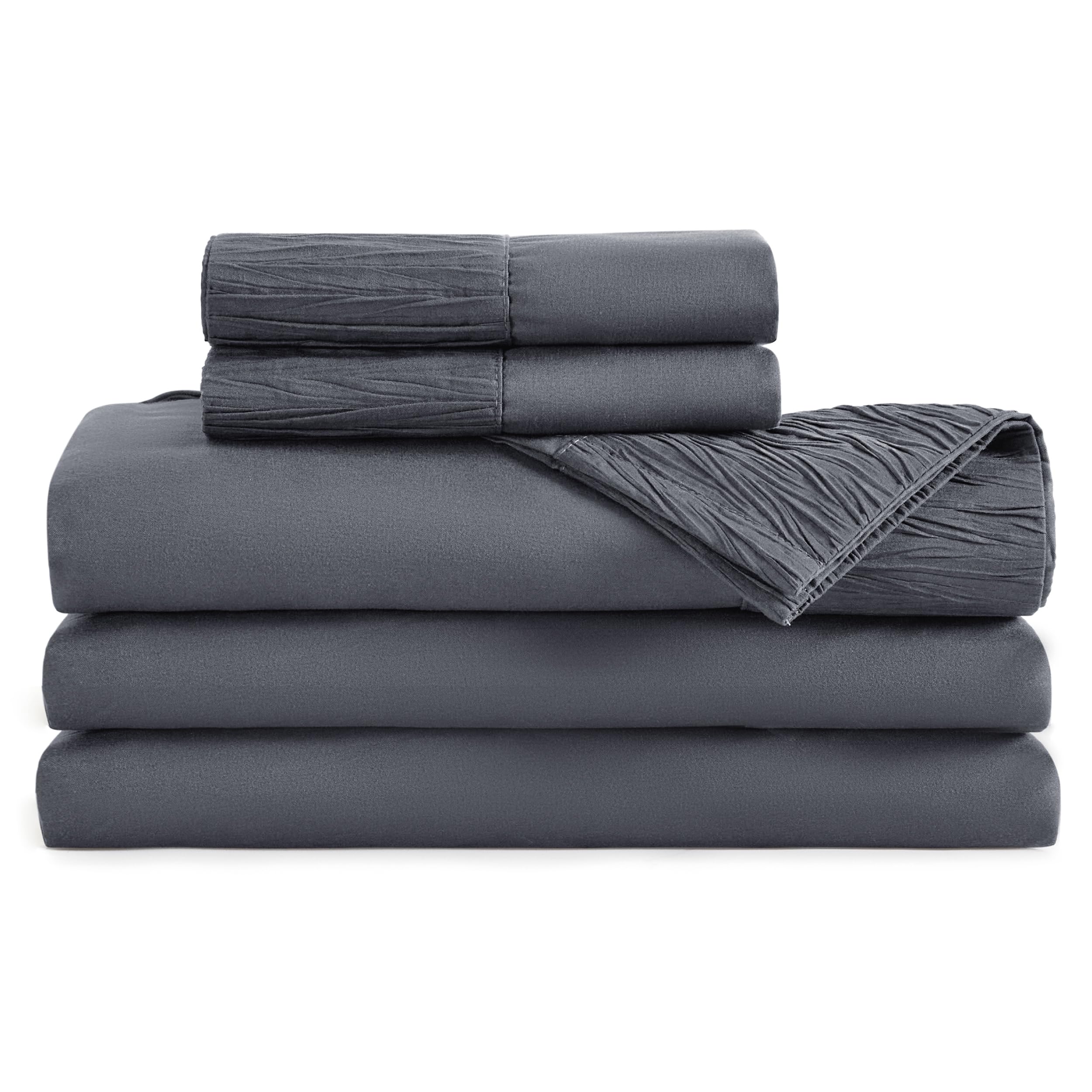 Queen Sheets Grey - Soft Sheets for Queen Size Bed, 4 Pieces Hotel Luxury Queen Sheet Set, Easy Care Polyester Microfiber Cooling Bed Sheet Set