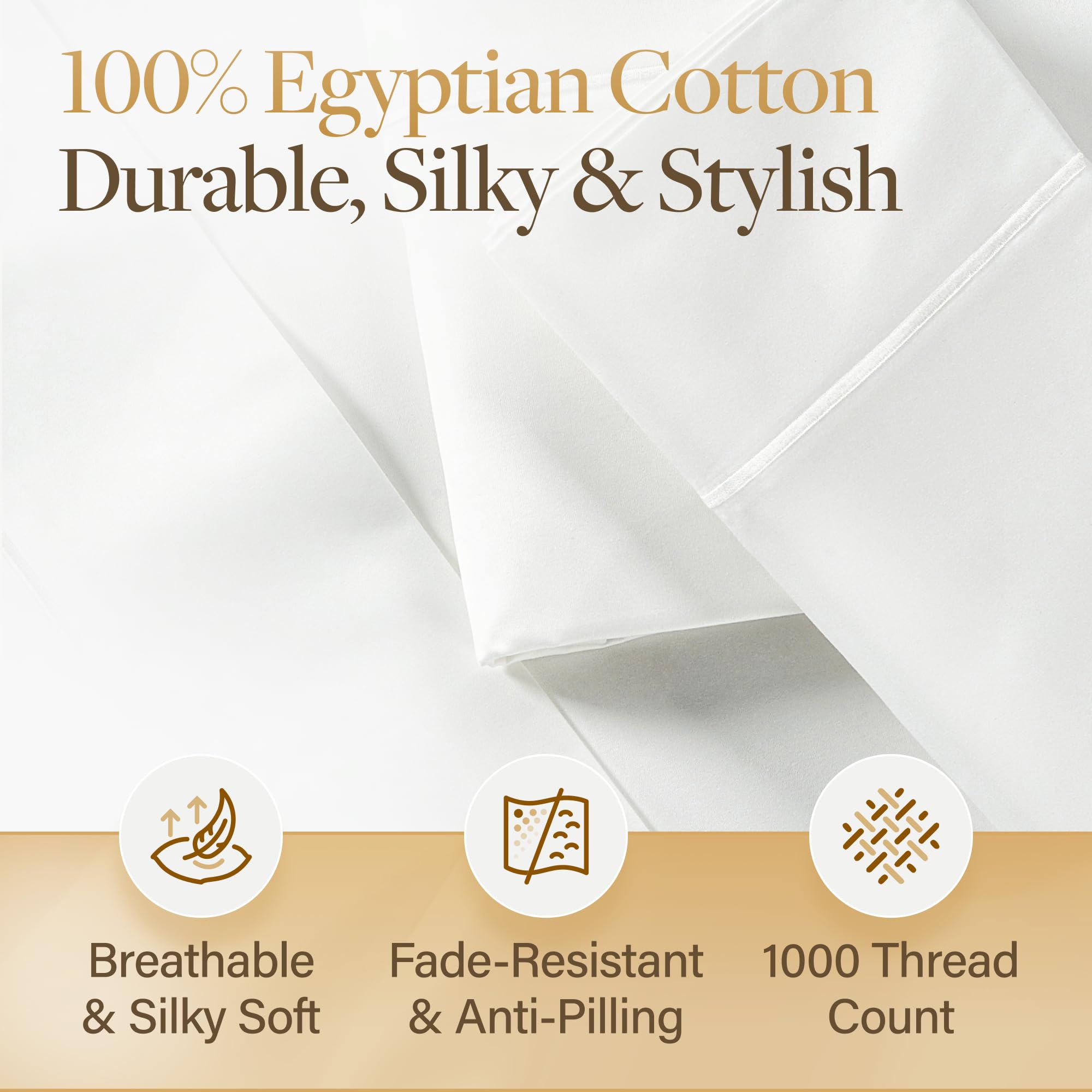 100% Egyptian Cotton Sheets Queen Size - 1000 Thread Count White Bed Sheets for Queen Size Bed, Long Staple Cotton Bedding Sheets, Sateen Weave, Luxury Hotel Sheets, Fits upto 17" Mattress