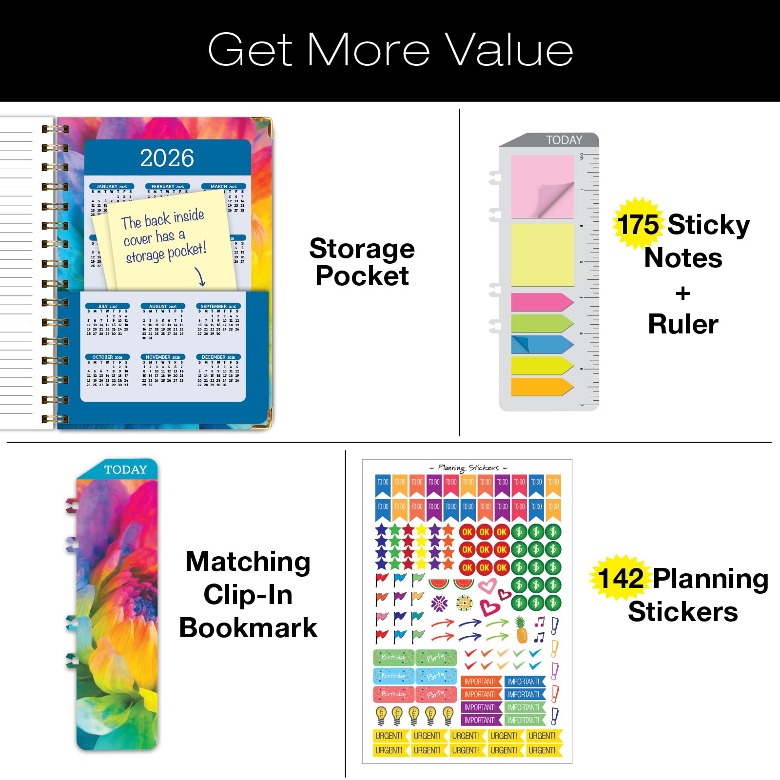 1     HARDCOVER 2025 Planner, 8.5"x11": 14 Months (November 2024 - December 2025), Daily Weekly Monthly Planner, Yearly Agenda, Bookmark, Pocket Folder and Sticky Note Set (Pastel Peacock)