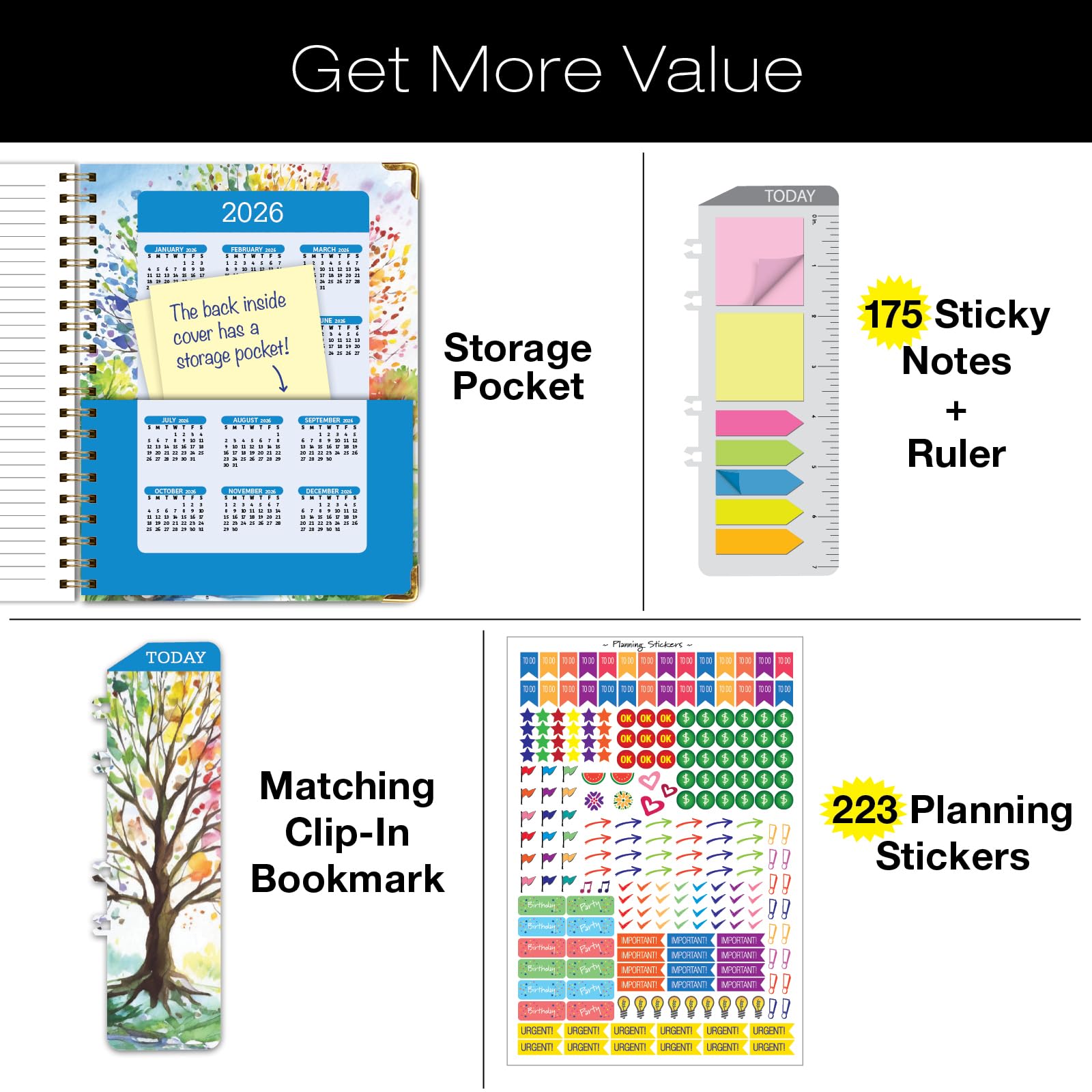 1     HARDCOVER 2025 Planner, 8.5"x11": 14 Months (November 2024 - December 2025), Daily Weekly Monthly Planner, Yearly Agenda, Bookmark, Pocket Folder and Sticky Note Set (Pastel Peacock)
