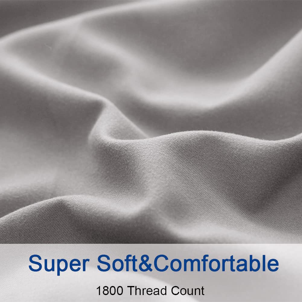 Bed Sheet Set Super Soft Microfiber 1800 Thread Count Luxury Egyptian Sheets 16-Inch Deep Pocket Wrinkle and Hypoallergenic-4 Piece(Queen Dark Grey)