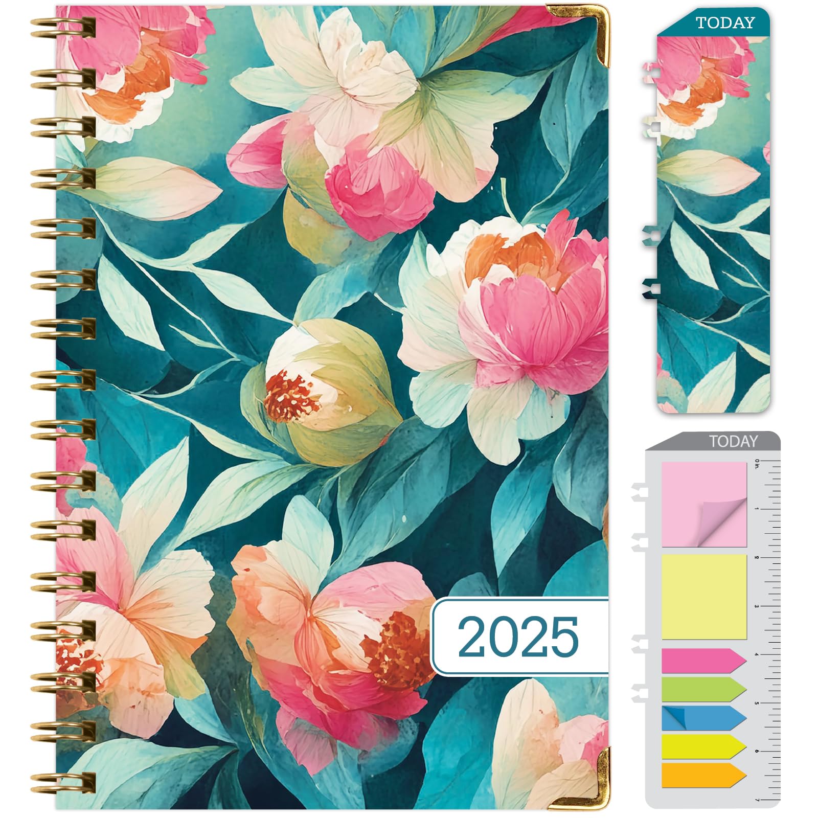 1     HARDCOVER 2025 Planner, 8.5"x11": 14 Months (November 2024 - December 2025), Daily Weekly Monthly Planner, Yearly Agenda, Bookmark, Pocket Folder and Sticky Note Set (Pastel Peacock)