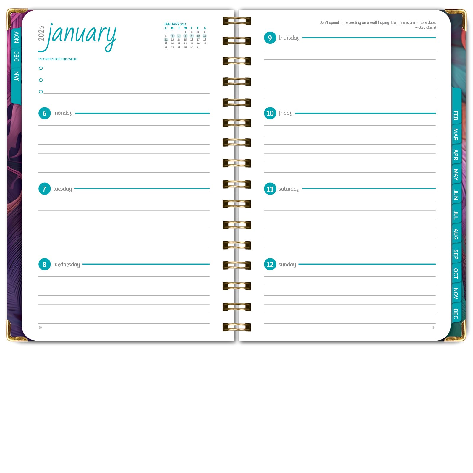 1     HARDCOVER 2025 Planner, 8.5"x11": 14 Months (November 2024 - December 2025), Daily Weekly Monthly Planner, Yearly Agenda, Bookmark, Pocket Folder and Sticky Note Set (Pastel Peacock)