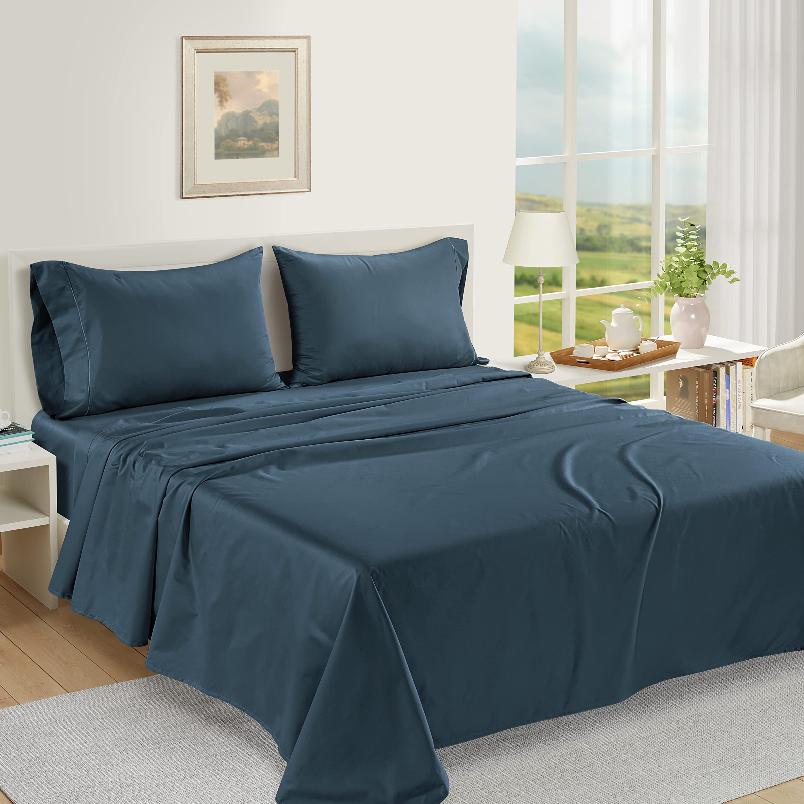 100% Egyptian Cotton Sheets Queen Size - 1000 Thread Count White Bed Sheets for Queen Size Bed, Long Staple Cotton Bedding Sheets, Sateen Weave, Luxury Hotel Sheets, Fits upto 17" Mattress