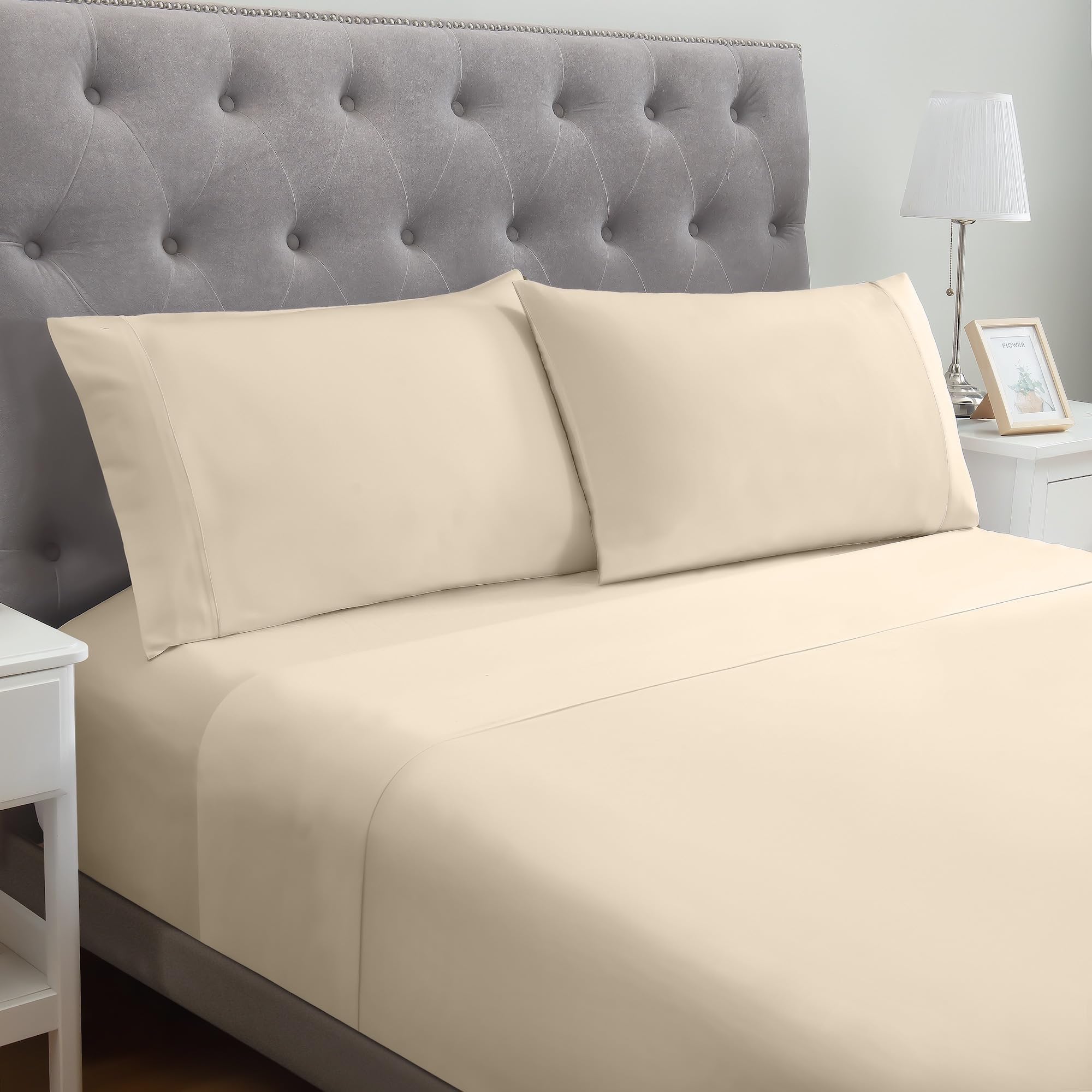 1     Modern Threads Silky Soft Microfiber and Wrinkle Free Sheets - Luxurious Microfiber Bed Sheets Includes Flat Sheet, Fitted Sheet with Deep Pockets, & Pillowcases Ivory, Full