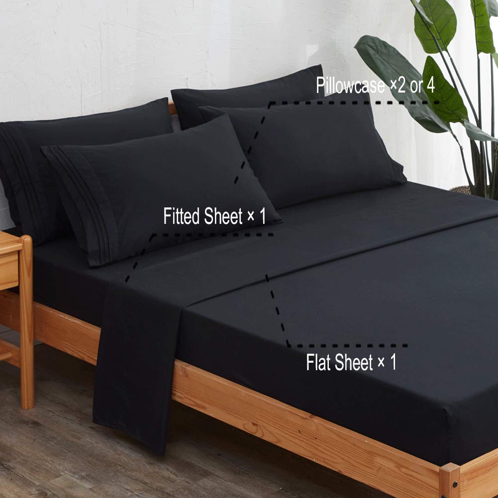 Bed Sheet Set Super Soft Microfiber 1800 Thread Count Luxury Egyptian Sheets 16-Inch Deep Pocket Wrinkle and Hypoallergenic-4 Piece(Queen Dark Grey)