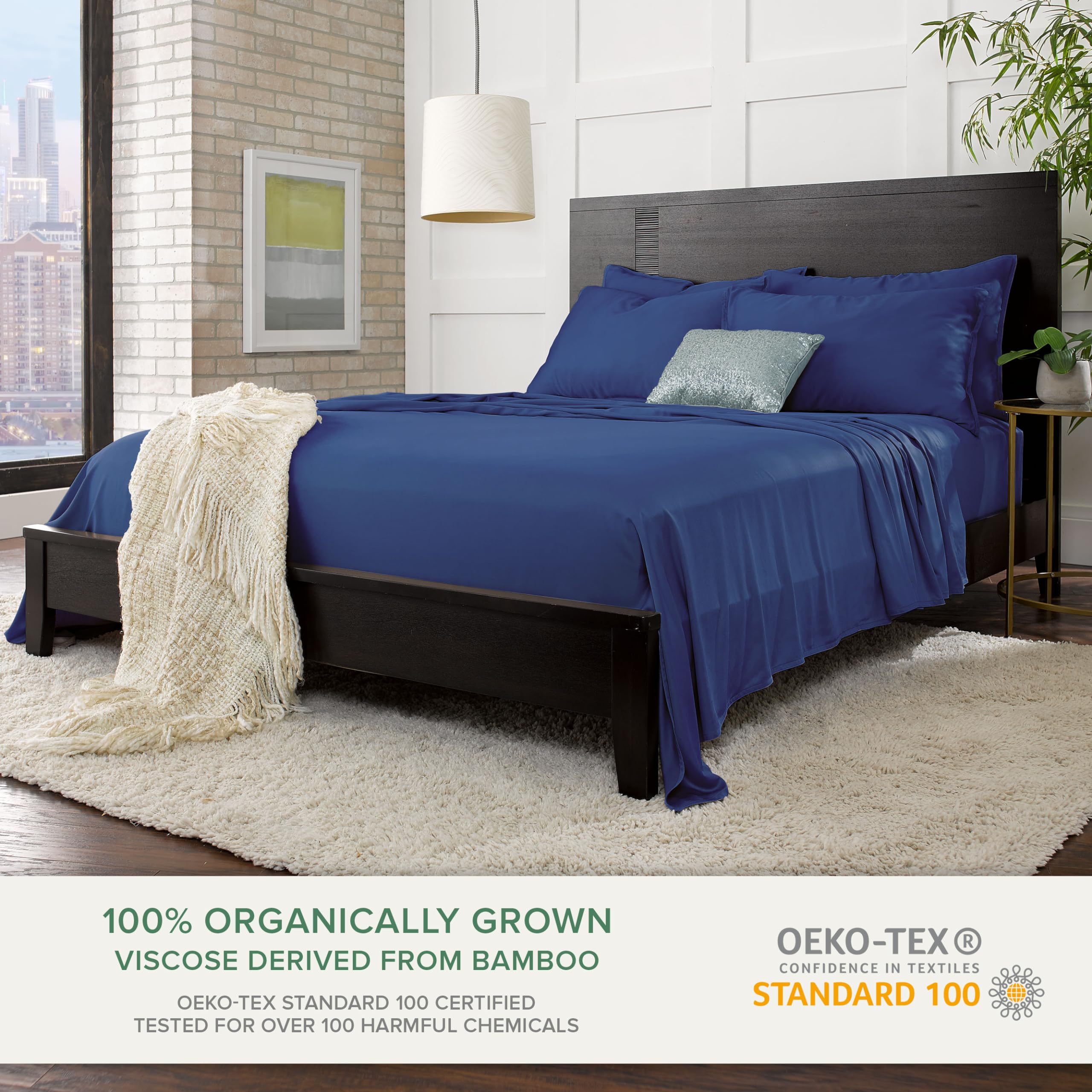1   King Sheets by Pure Bamboo, Genuine 100% Organic Viscose Derived from Bamboo Bed Sheet Set, Luxuriously Soft & Cooling, Double Stitching, Lifetime Quality Promise (King, White)