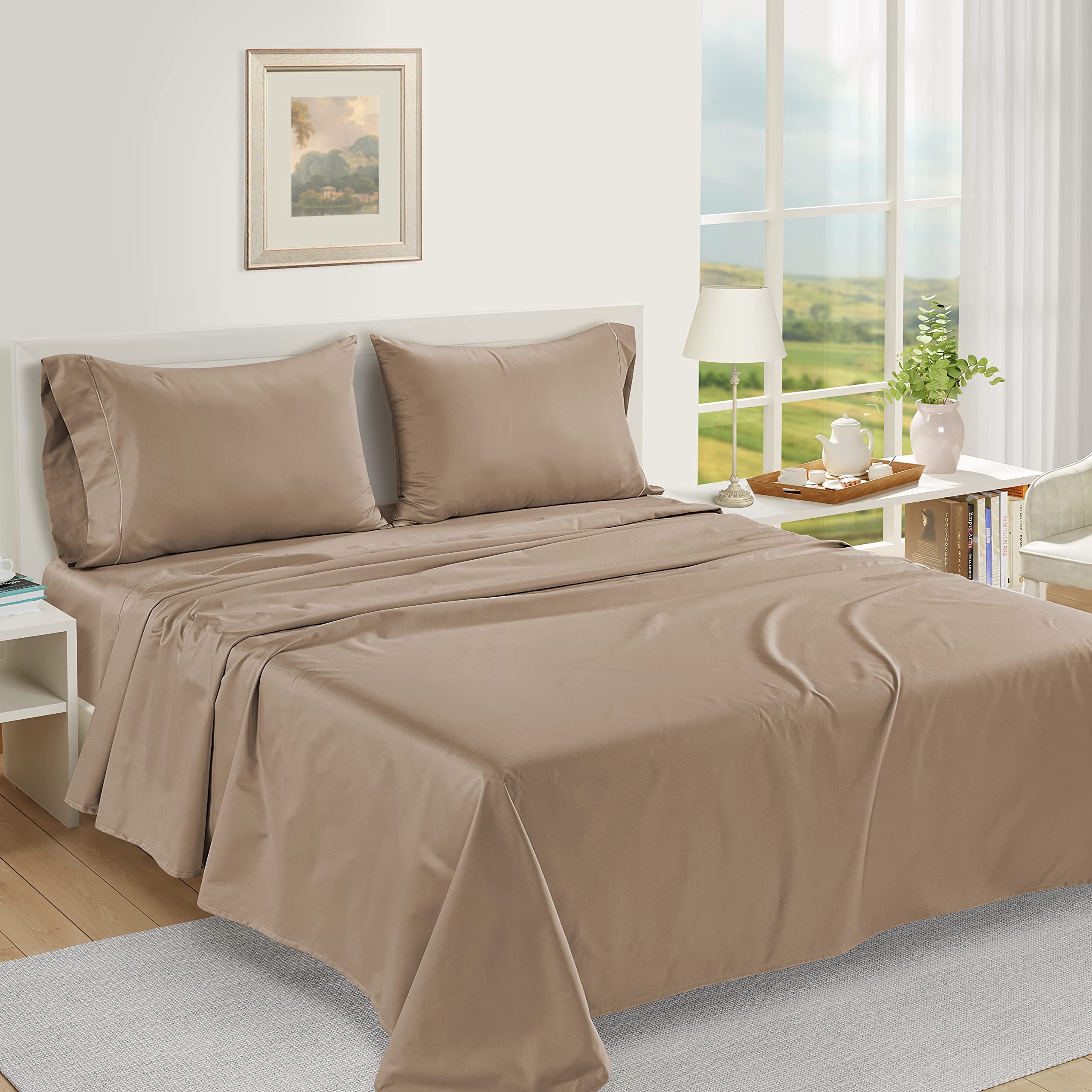 改LANE LINEN 100% Egyptian Cotton Sheets Queen Size - 1000 Thread Count White Bed Sheets for Queen Size Bed, Long Staple Cotton Bedding Sheets, Sateen Weave, Luxury Hotel Sheets, Fits upto 17" Mattress