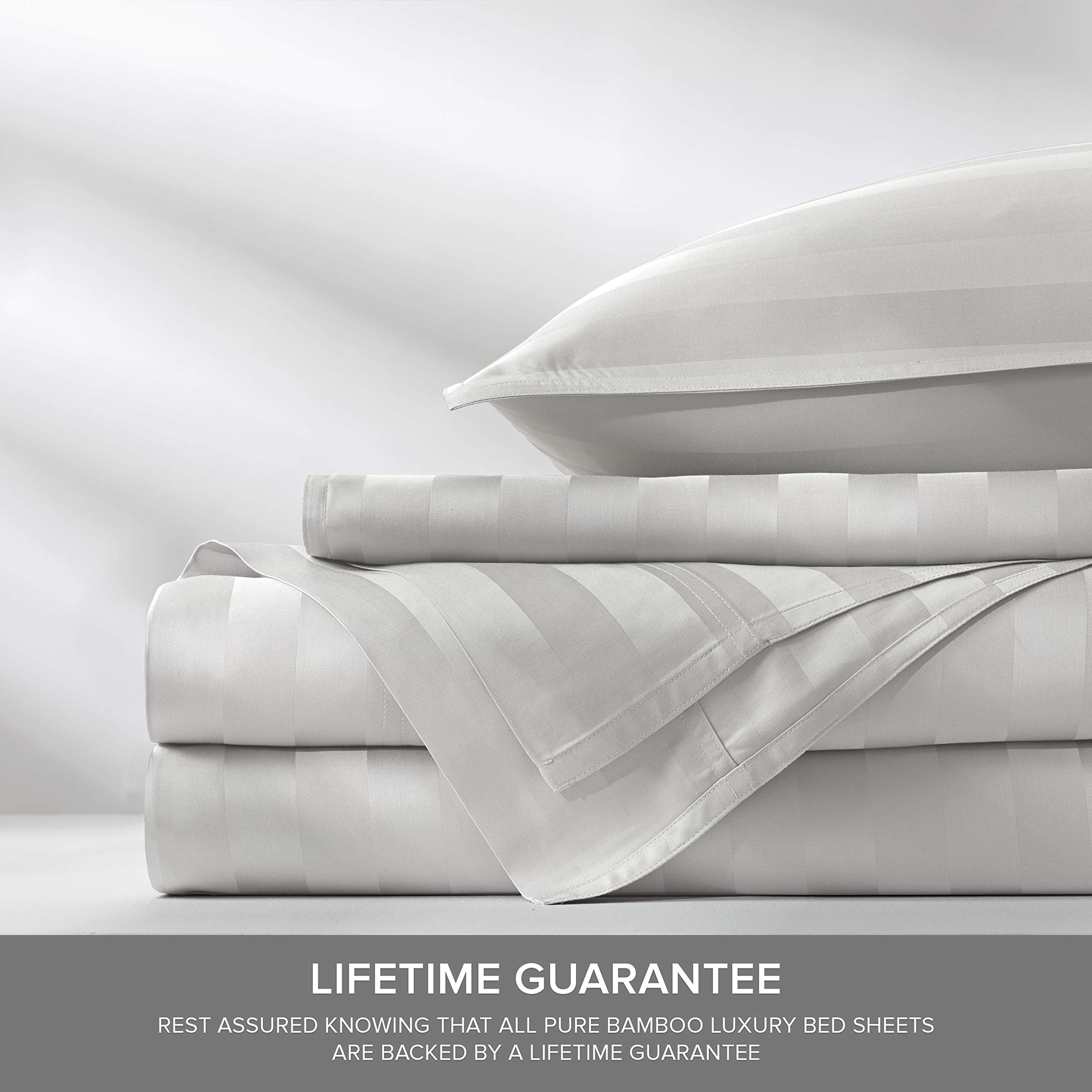 1   King Sheets by Pure Bamboo, Genuine 100% Organic Viscose Derived from Bamboo Bed Sheet Set, Luxuriously Soft & Cooling, Double Stitching, Lifetime Quality Promise (King, White)