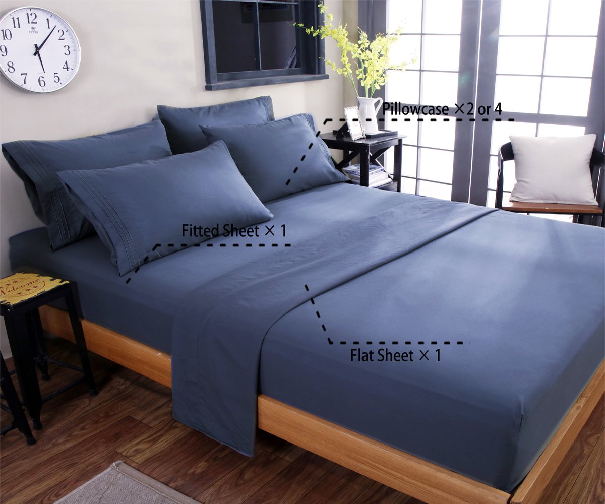 Bed Sheet Set Super Soft Microfiber 1800 Thread Count Luxury Egyptian Sheets 16-Inch Deep Pocket Wrinkle and Hypoallergenic-4 Piece(Queen Dark Grey)