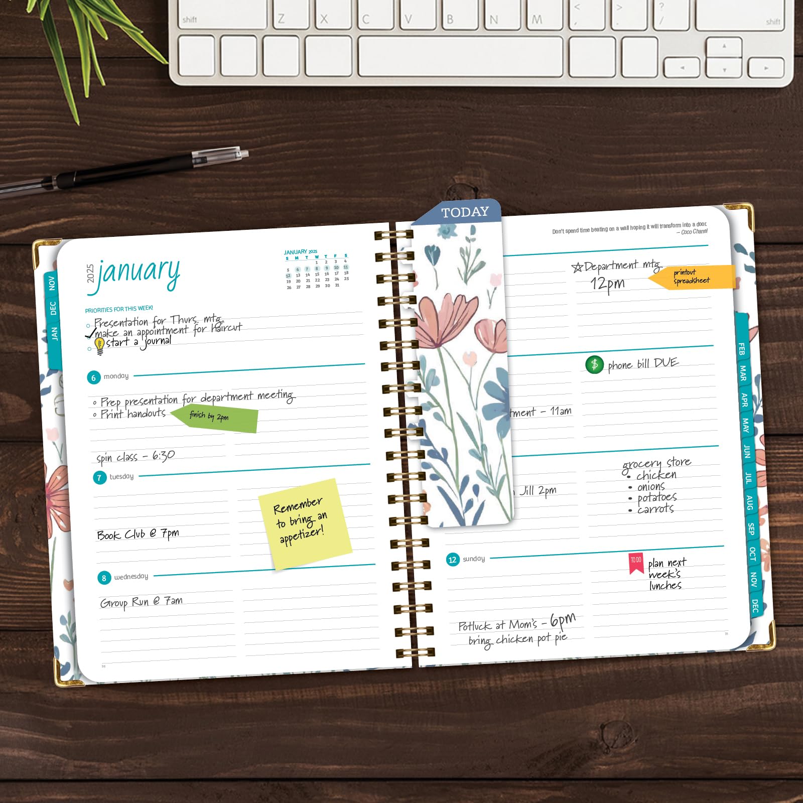 1     HARDCOVER 2025 Planner, 8.5"x11": 14 Months (November 2024 - December 2025), Daily Weekly Monthly Planner, Yearly Agenda, Bookmark, Pocket Folder and Sticky Note Set (Pastel Peacock)