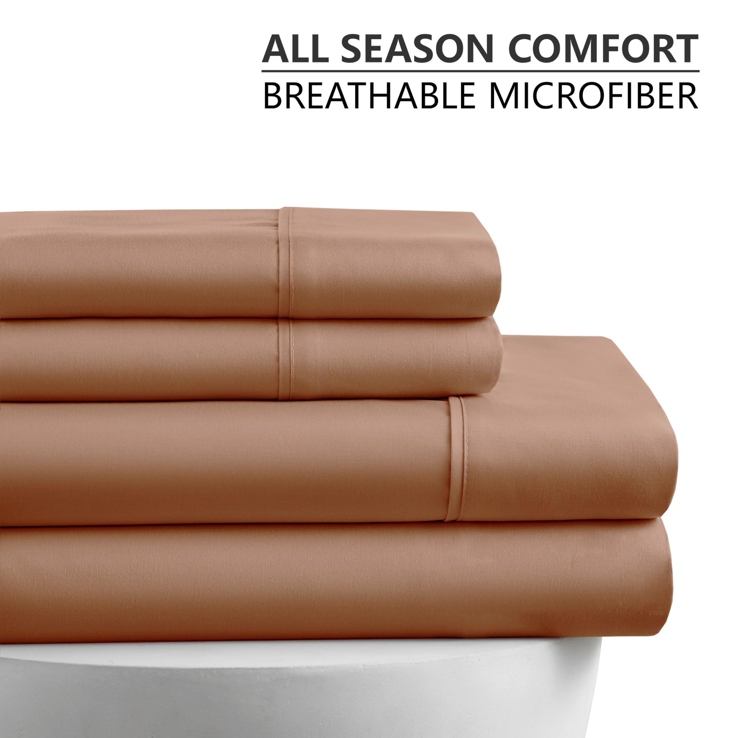 Queen Sheet Set - 16-Inch Deep Pocket - Ultra Soft Microfiber Queen Size Bed Sheets - Breathable, Wrinkle and Fade Resistant, Easy Care - 4 Piece Set (Queen, Tan)