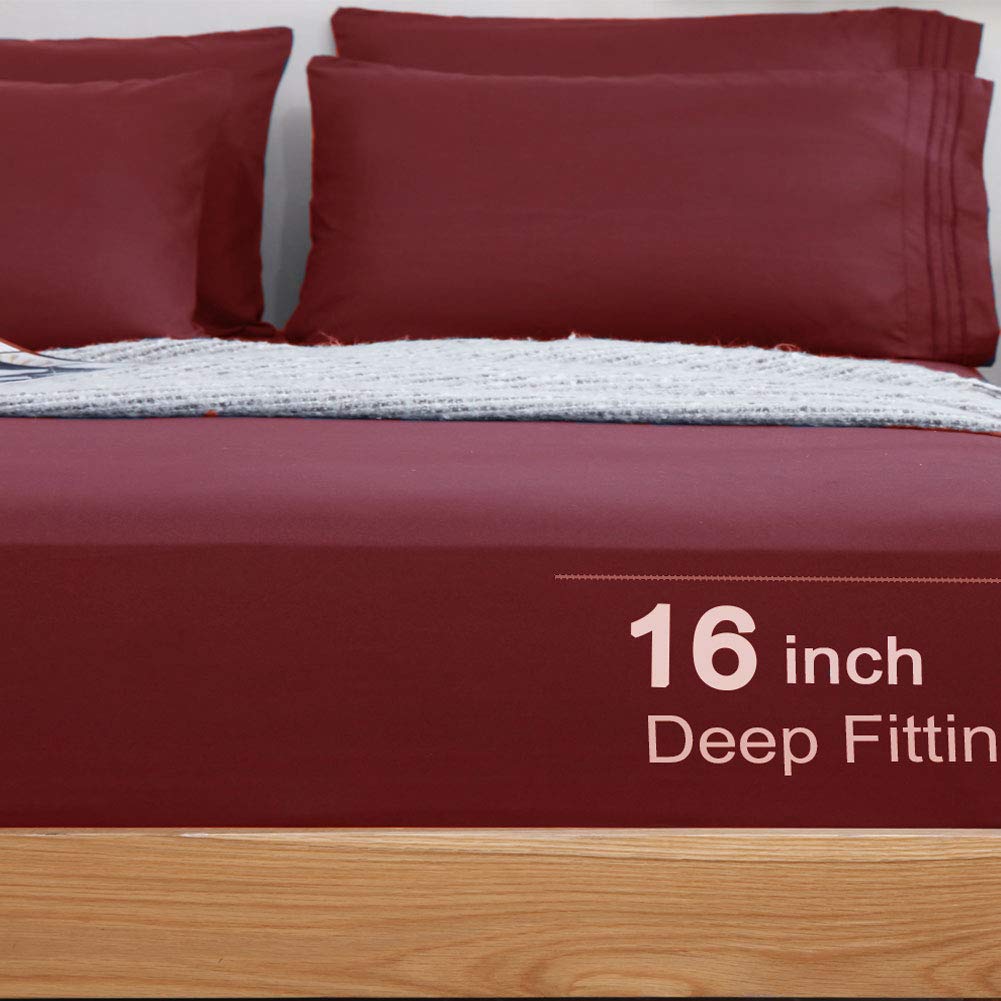 改SONORO KATE Bed Sheet Set Super Soft Microfiber 1800 Thread Count Luxury Egyptian Sheets 16-Inch Deep Pocket Wrinkle and Hypoallergenic-4 Piece(Queen Dark Grey)