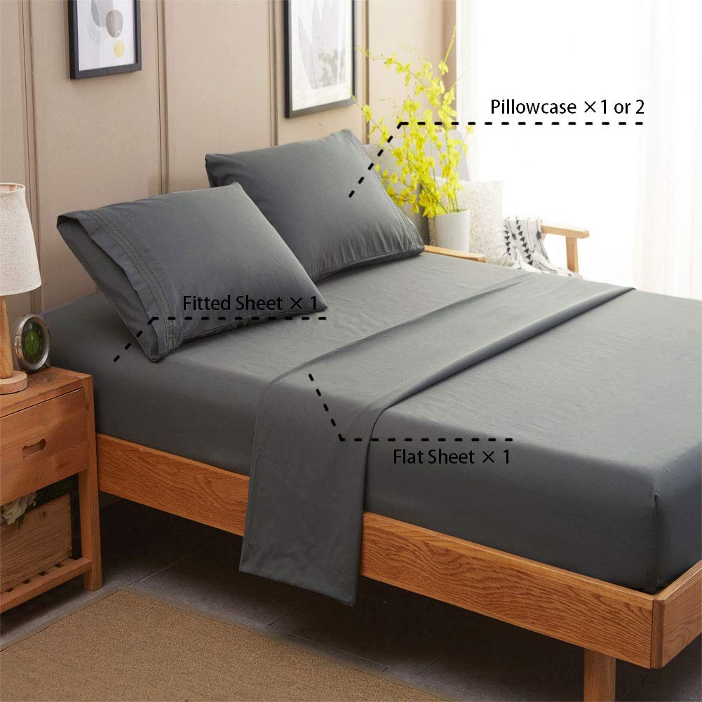 Bed Sheet Set Super Soft Microfiber 1800 Thread Count Luxury Egyptian Sheets 16-Inch Deep Pocket Wrinkle and Hypoallergenic-4 Piece(Queen Dark Grey)