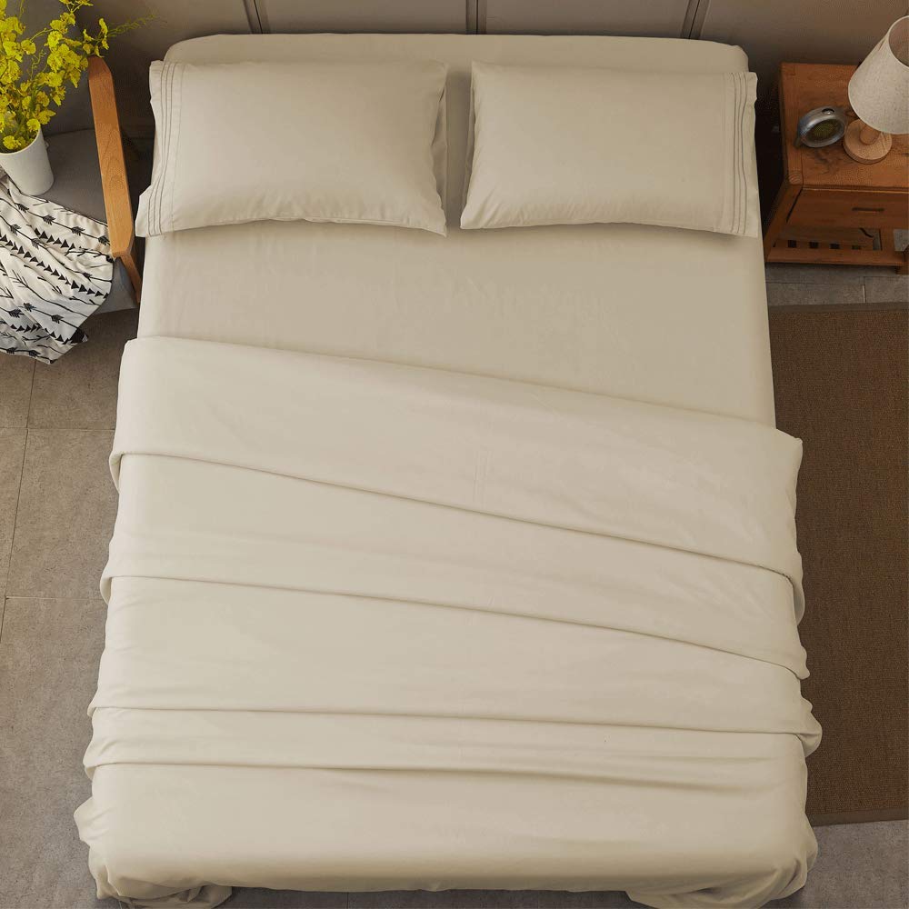 Bed Sheet Set Super Soft Microfiber 1800 Thread Count Luxury Egyptian Sheets 16-Inch Deep Pocket Wrinkle and Hypoallergenic-4 Piece(Queen Dark Grey)