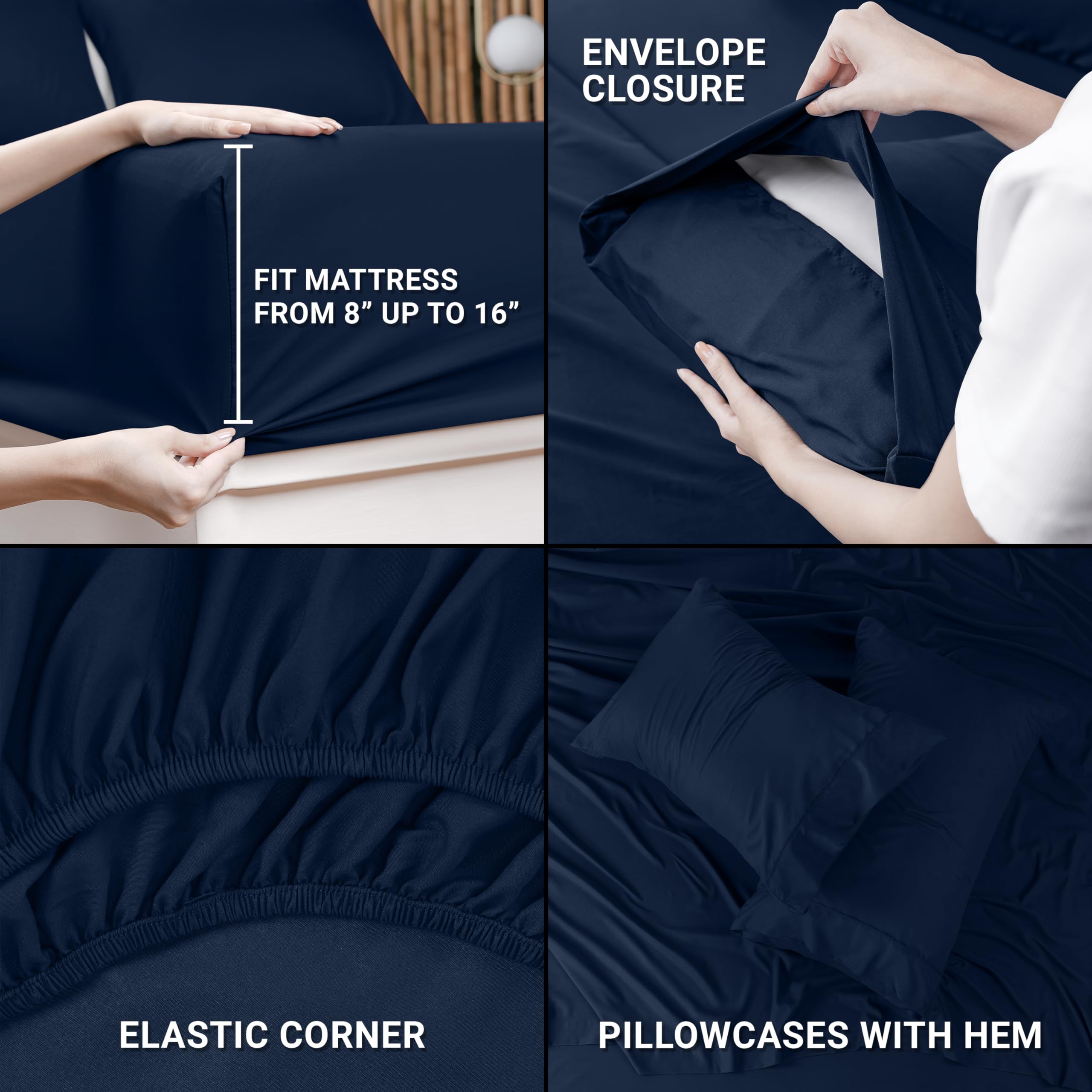 Queen Bed Sheets Set - 4 Piece Bedding - Brushed Microfiber - Shrinkage and Fade Resistant - Easy Care (Queen, Grey)