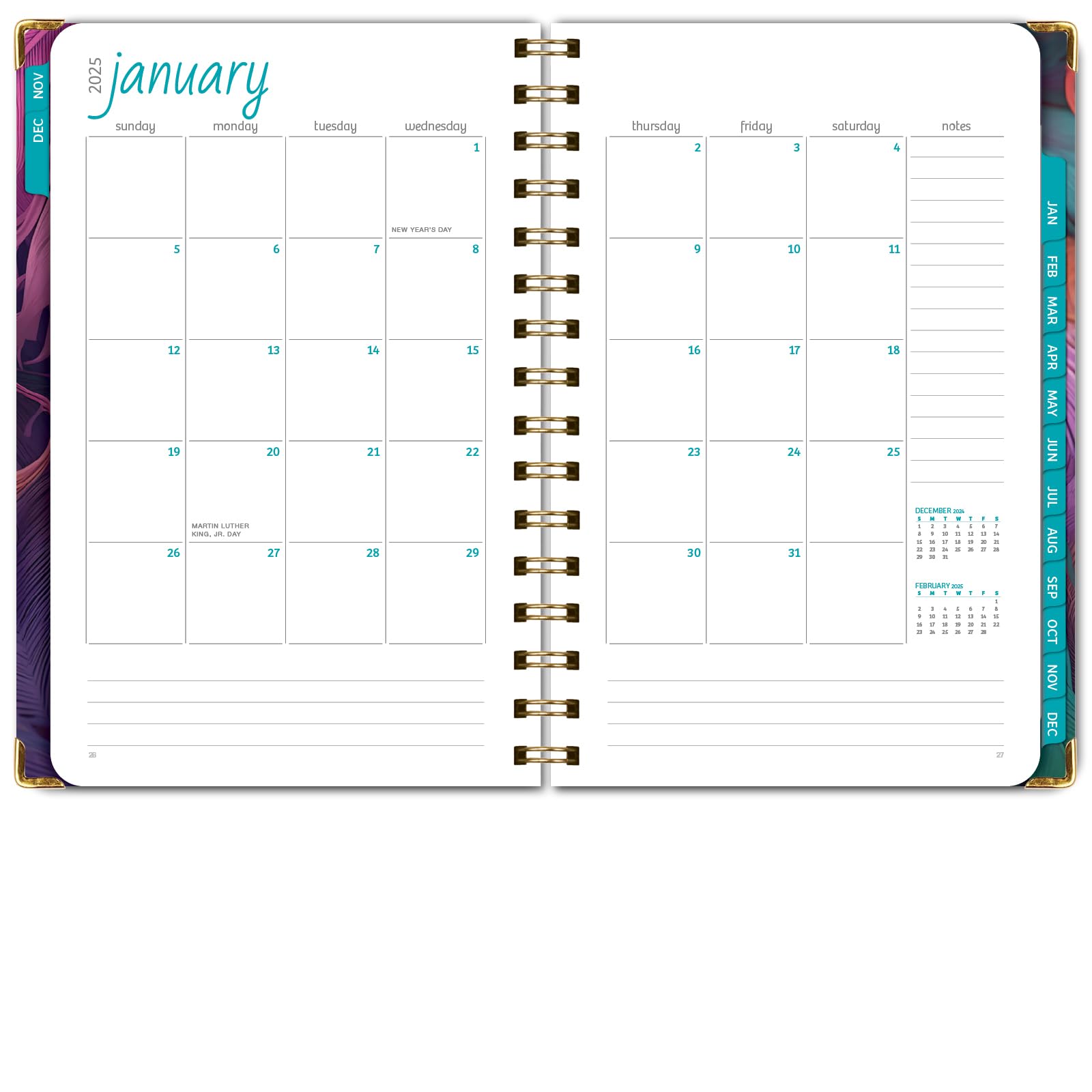 1     HARDCOVER 2025 Planner, 8.5"x11": 14 Months (November 2024 - December 2025), Daily Weekly Monthly Planner, Yearly Agenda, Bookmark, Pocket Folder and Sticky Note Set (Pastel Peacock)