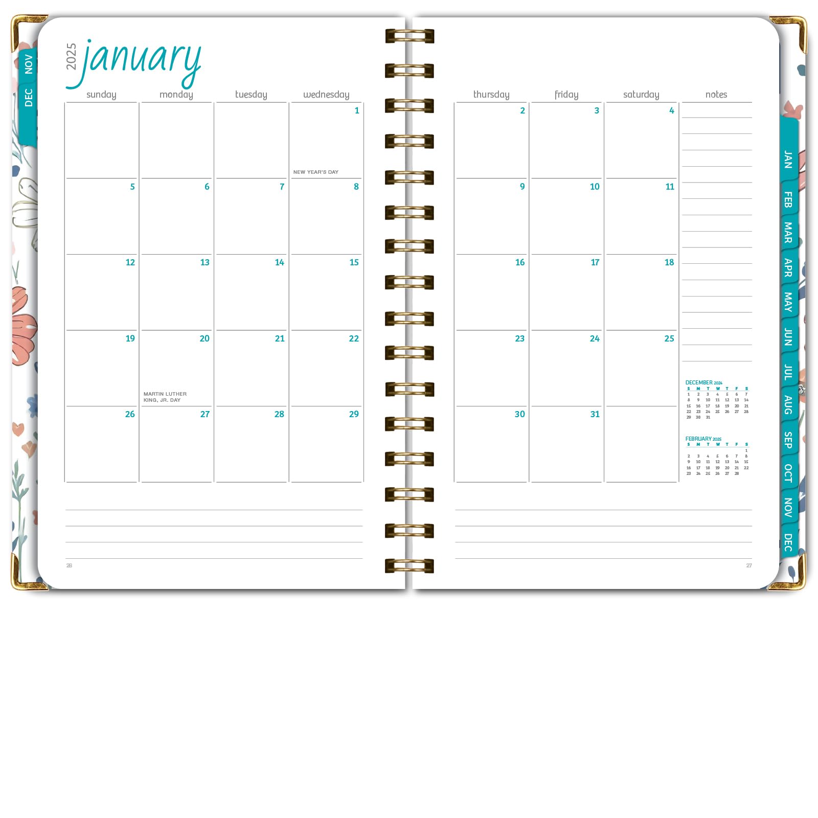 1     HARDCOVER 2025 Planner, 8.5"x11": 14 Months (November 2024 - December 2025), Daily Weekly Monthly Planner, Yearly Agenda, Bookmark, Pocket Folder and Sticky Note Set (Pastel Peacock)