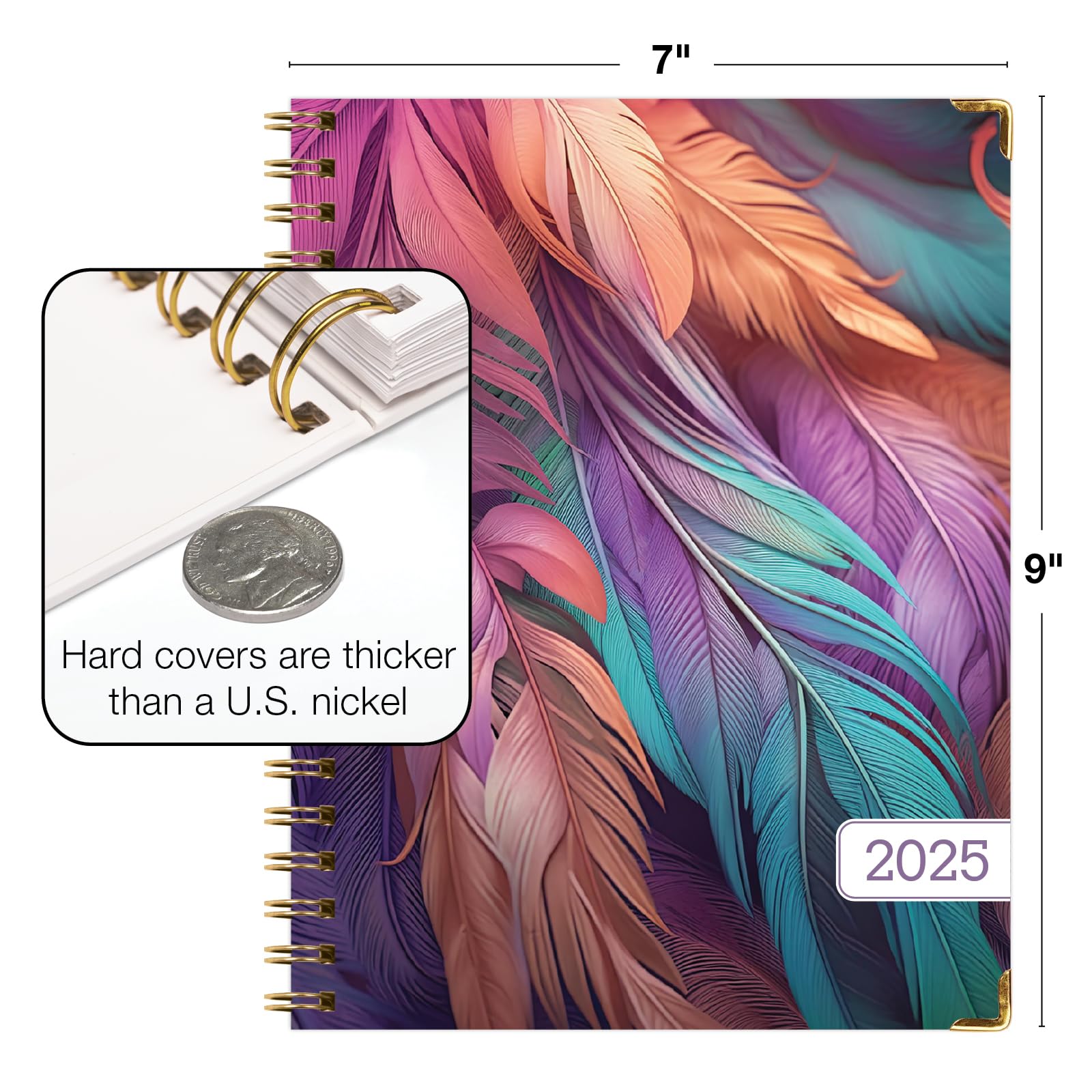 改HARDCOVER 2025 Planner, 8.5"x11": 14 Months (November 2024 - December 2025), Daily Weekly Monthly Planner, Yearly Agenda, Bookmark, Pocket Folder and Sticky Note Set (Pastel Peacock)