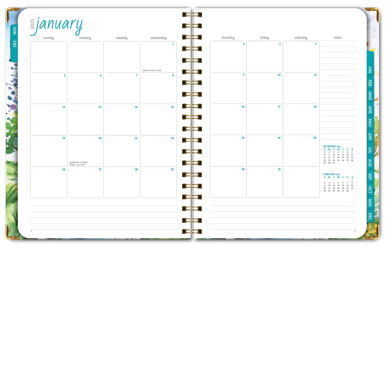 1     HARDCOVER 2025 Planner, 8.5"x11": 14 Months (November 2024 - December 2025), Daily Weekly Monthly Planner, Yearly Agenda, Bookmark, Pocket Folder and Sticky Note Set (Pastel Peacock)