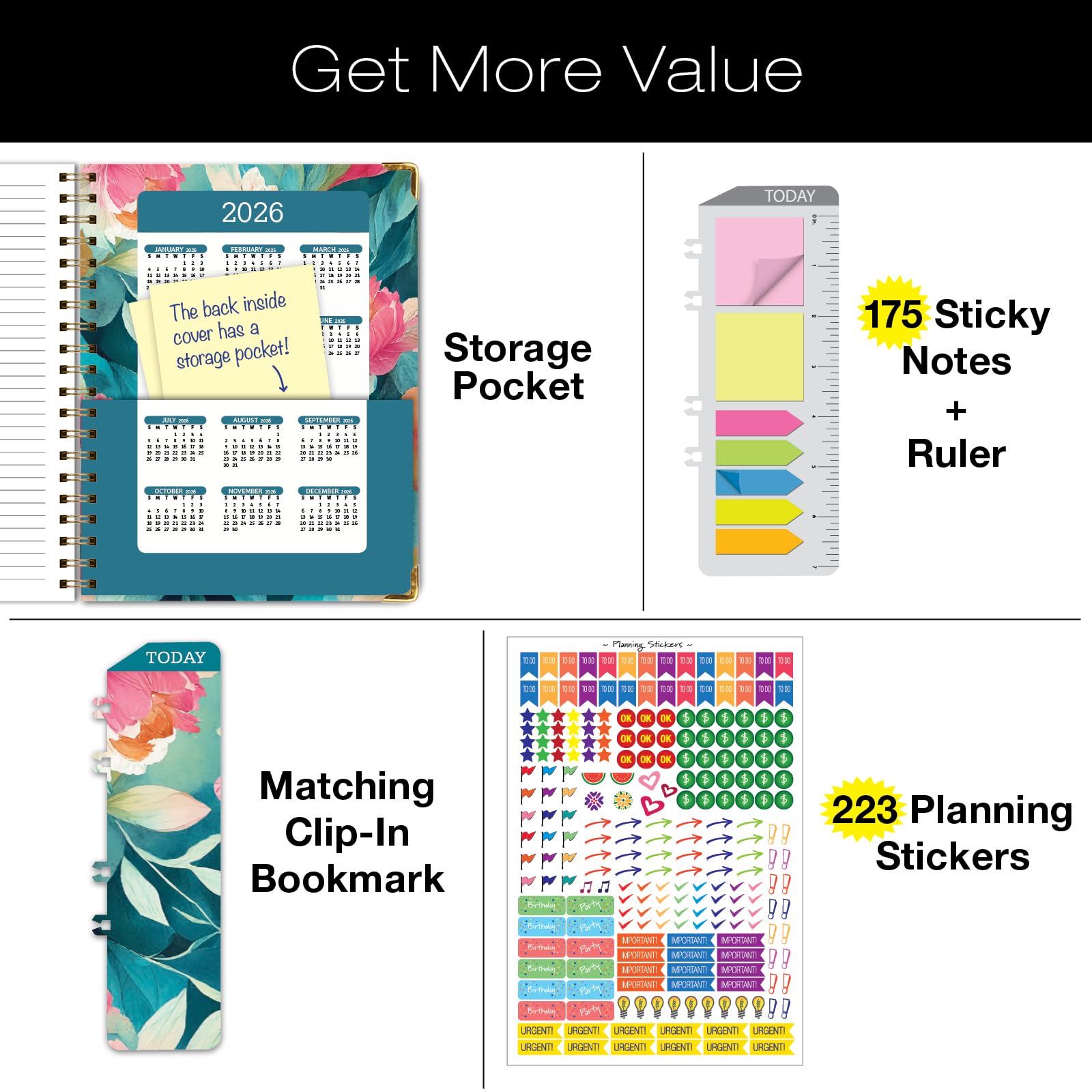 1     HARDCOVER 2025 Planner, 8.5"x11": 14 Months (November 2024 - December 2025), Daily Weekly Monthly Planner, Yearly Agenda, Bookmark, Pocket Folder and Sticky Note Set (Pastel Peacock)