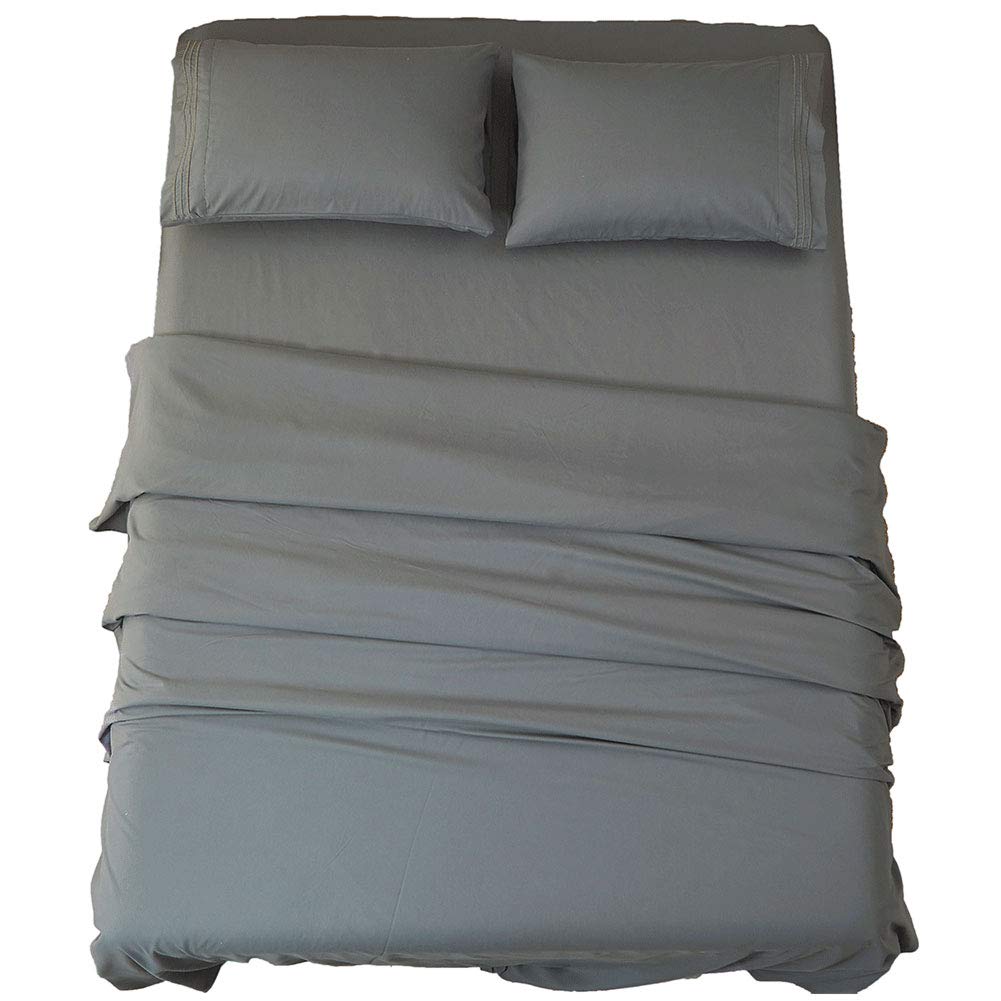 Bed Sheet Set Super Soft Microfiber 1800 Thread Count Luxury Egyptian Sheets 16-Inch Deep Pocket Wrinkle and Hypoallergenic-4 Piece(Queen Dark Grey)