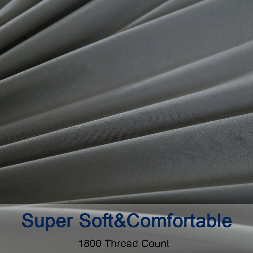 Bed Sheet Set Super Soft Microfiber 1800 Thread Count Luxury Egyptian Sheets 16-Inch Deep Pocket Wrinkle and Hypoallergenic-4 Piece(Queen Dark Grey)