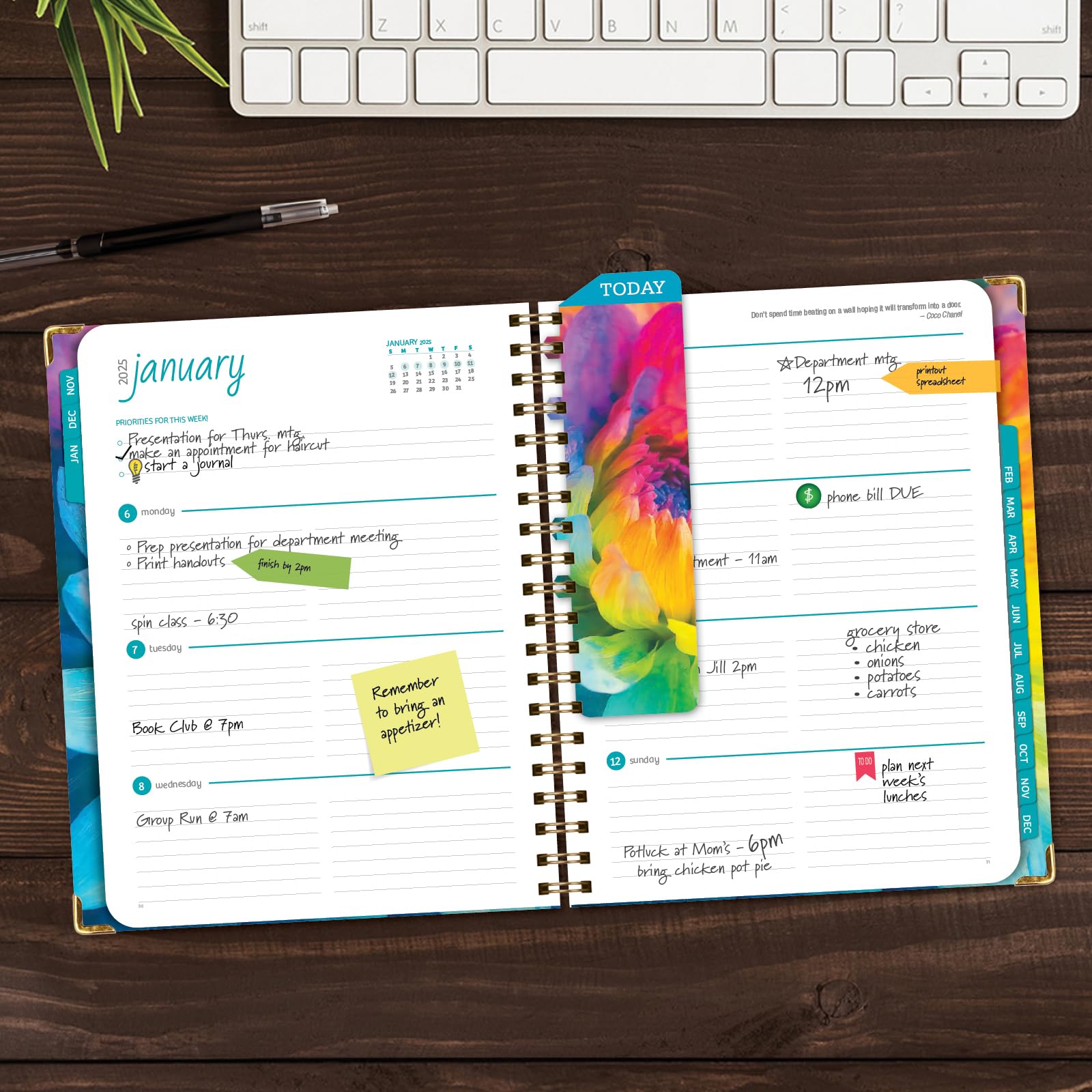 1     HARDCOVER 2025 Planner, 8.5"x11": 14 Months (November 2024 - December 2025), Daily Weekly Monthly Planner, Yearly Agenda, Bookmark, Pocket Folder and Sticky Note Set (Pastel Peacock)