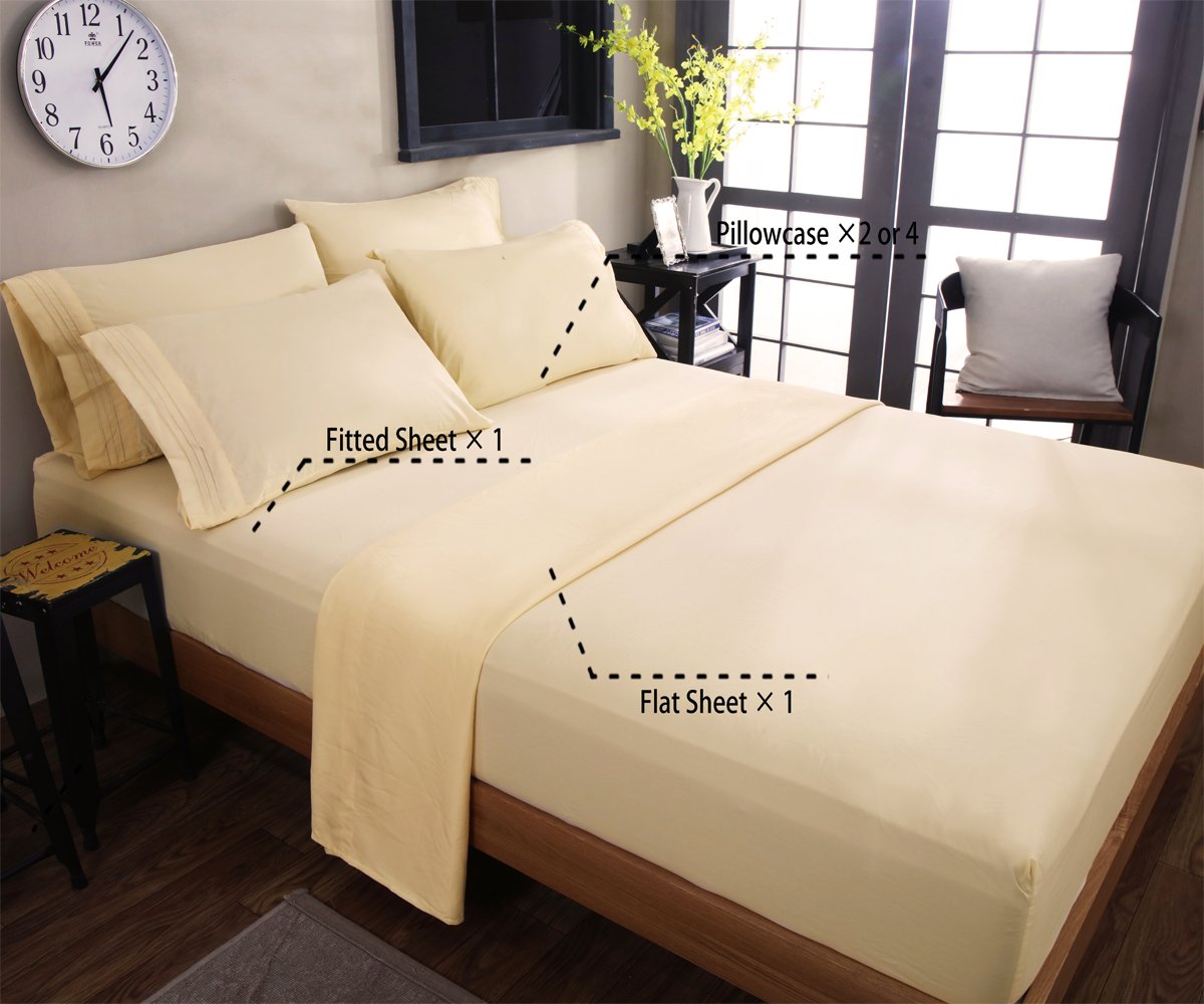 Bed Sheet Set Super Soft Microfiber 1800 Thread Count Luxury Egyptian Sheets 16-Inch Deep Pocket Wrinkle and Hypoallergenic-4 Piece(Queen Dark Grey)