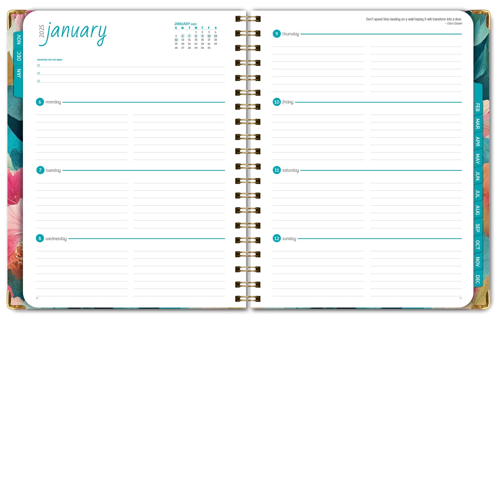 1     HARDCOVER 2025 Planner, 8.5"x11": 14 Months (November 2024 - December 2025), Daily Weekly Monthly Planner, Yearly Agenda, Bookmark, Pocket Folder and Sticky Note Set (Pastel Peacock)