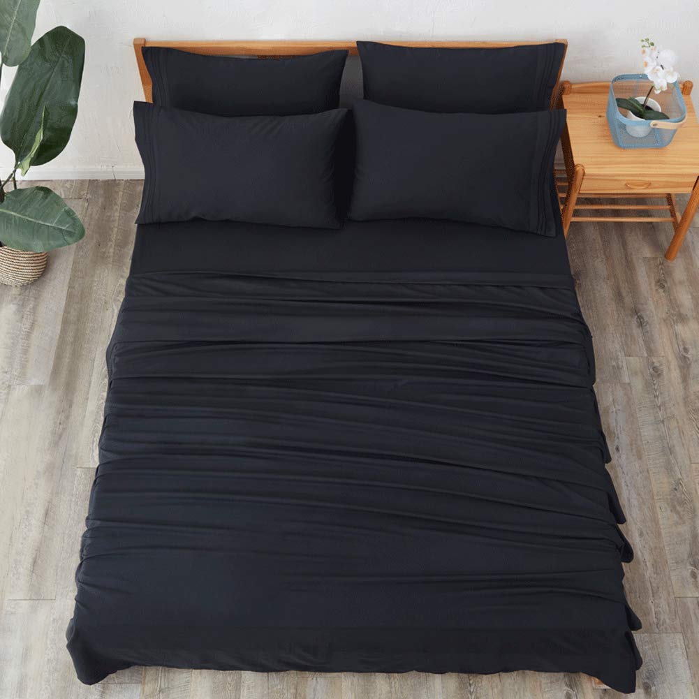 Bed Sheet Set Super Soft Microfiber 1800 Thread Count Luxury Egyptian Sheets 16-Inch Deep Pocket Wrinkle and Hypoallergenic-4 Piece(Queen Dark Grey)