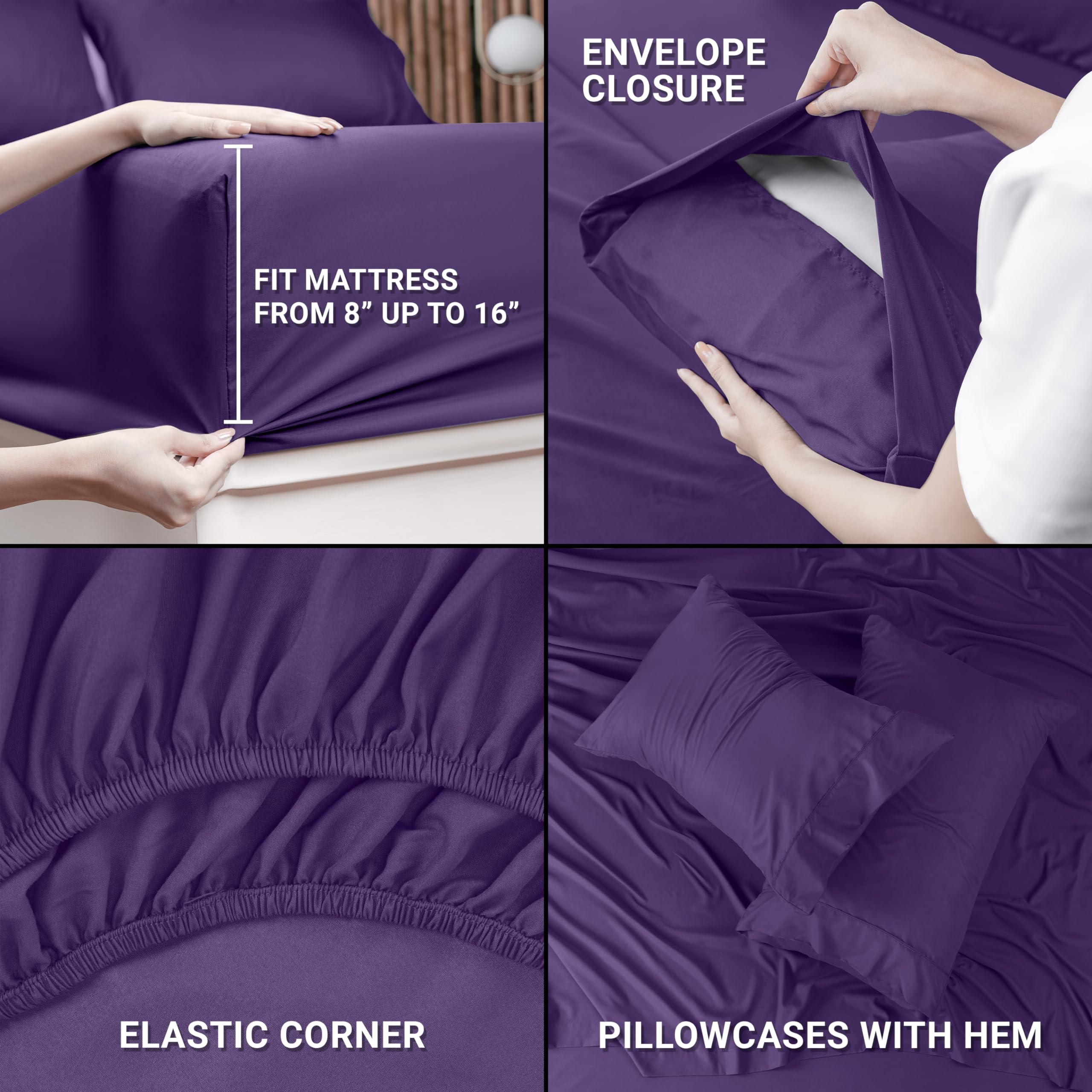 Queen Bed Sheets Set - 4 Piece Bedding - Brushed Microfiber - Shrinkage and Fade Resistant - Easy Care (Queen, Grey)