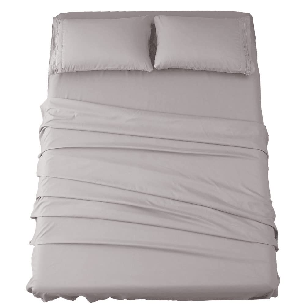 Bed Sheet Set Super Soft Microfiber 1800 Thread Count Luxury Egyptian Sheets 16-Inch Deep Pocket Wrinkle and Hypoallergenic-4 Piece(Queen Dark Grey)