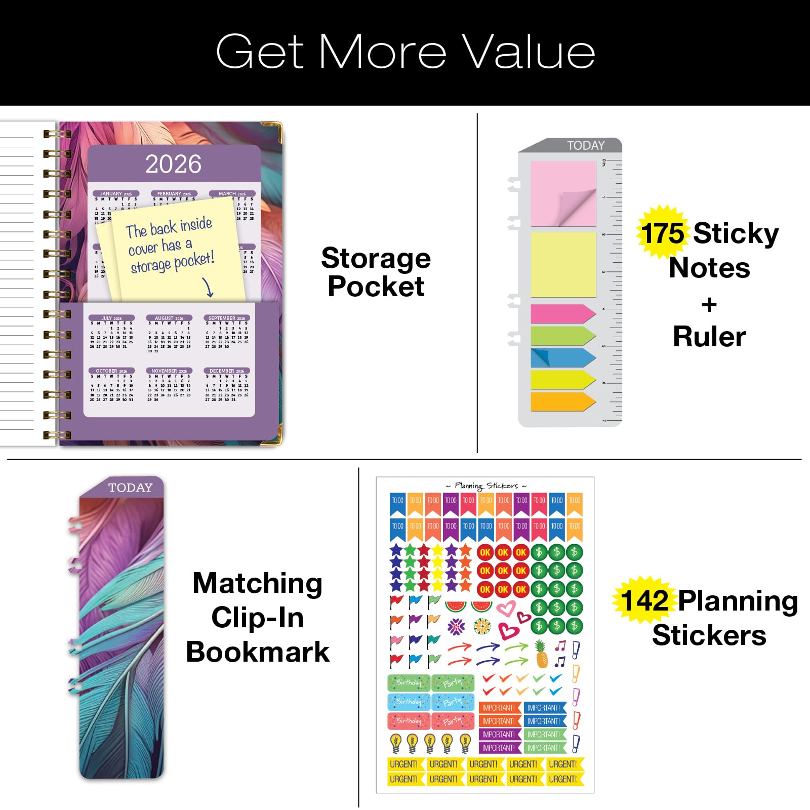 改HARDCOVER 2025 Planner, 8.5"x11": 14 Months (November 2024 - December 2025), Daily Weekly Monthly Planner, Yearly Agenda, Bookmark, Pocket Folder and Sticky Note Set (Pastel Peacock)