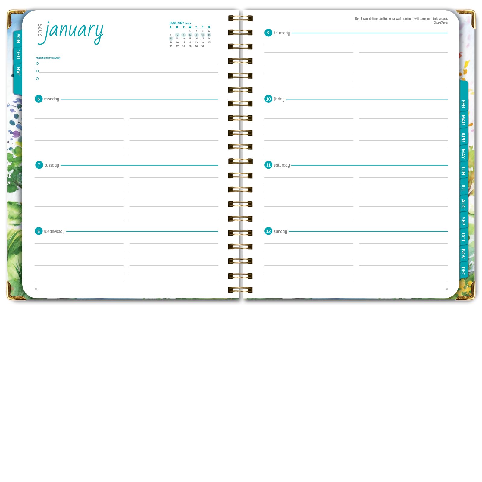 1     HARDCOVER 2025 Planner, 8.5"x11": 14 Months (November 2024 - December 2025), Daily Weekly Monthly Planner, Yearly Agenda, Bookmark, Pocket Folder and Sticky Note Set (Pastel Peacock)