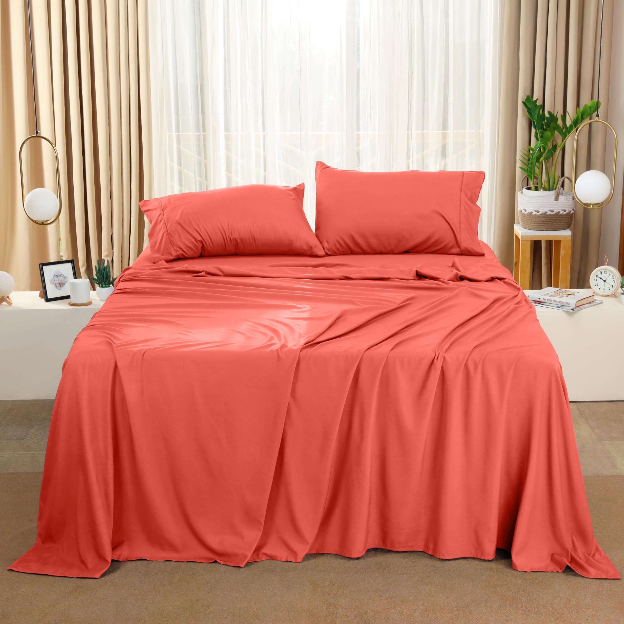 Queen Bed Sheets Set - 4 Piece Bedding - Brushed Microfiber - Shrinkage and Fade Resistant - Easy Care (Queen, Grey)