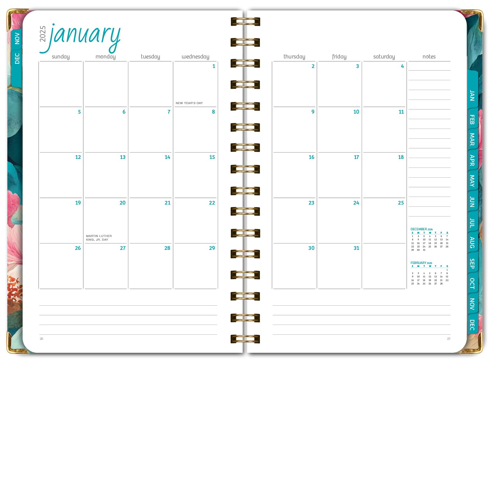 1     HARDCOVER 2025 Planner, 8.5"x11": 14 Months (November 2024 - December 2025), Daily Weekly Monthly Planner, Yearly Agenda, Bookmark, Pocket Folder and Sticky Note Set (Pastel Peacock)