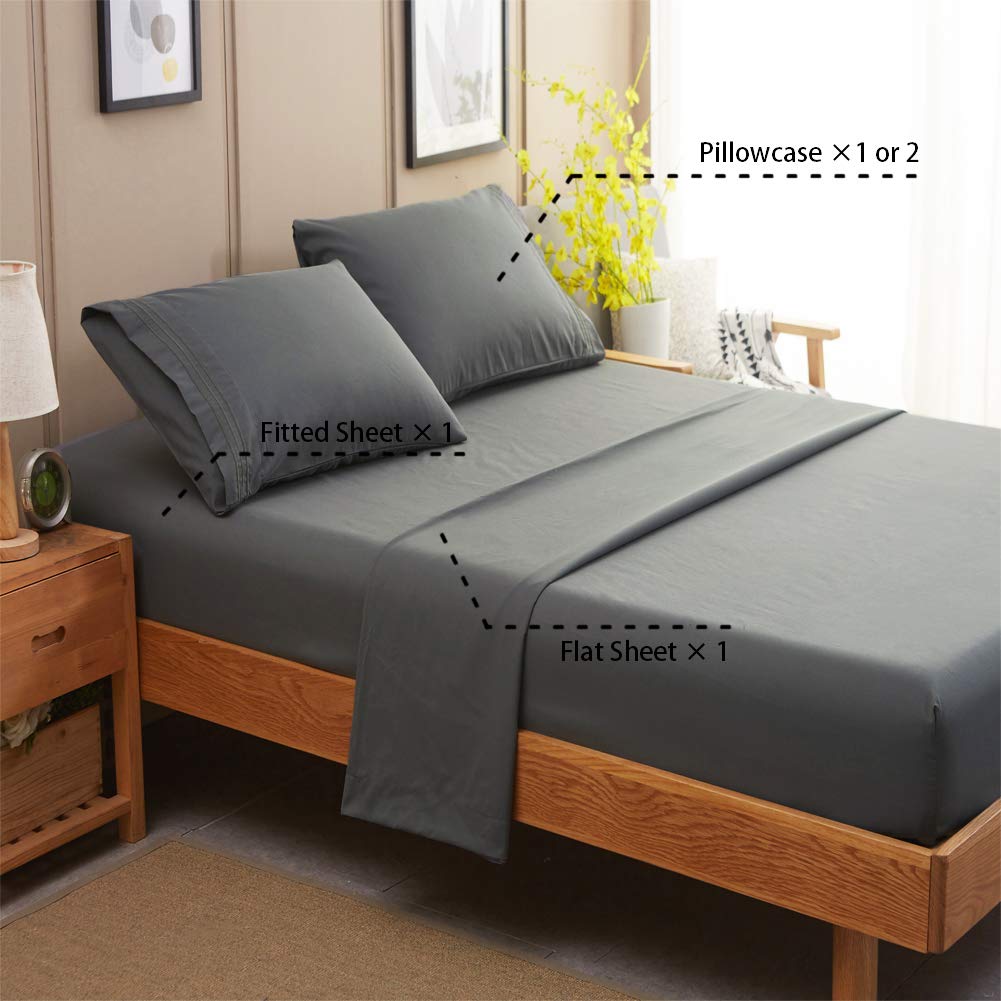 Bed Sheet Set Super Soft Microfiber 1800 Thread Count Luxury Egyptian Sheets 16-Inch Deep Pocket Wrinkle and Hypoallergenic-4 Piece(Queen Dark Grey)