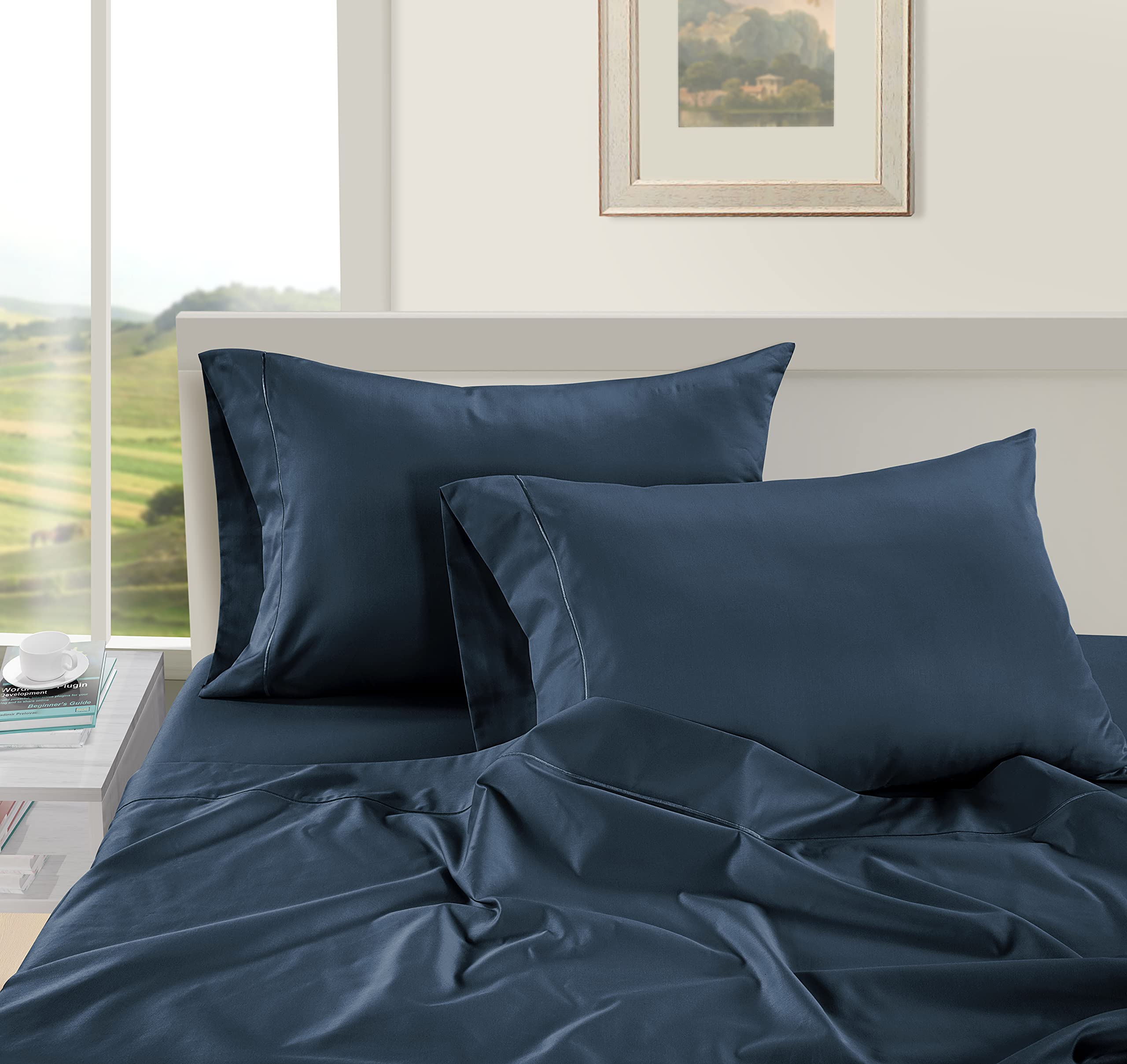 100% Egyptian Cotton Sheets Queen Size - 1000 Thread Count White Bed Sheets for Queen Size Bed, Long Staple Cotton Bedding Sheets, Sateen Weave, Luxury Hotel Sheets, Fits upto 17" Mattress